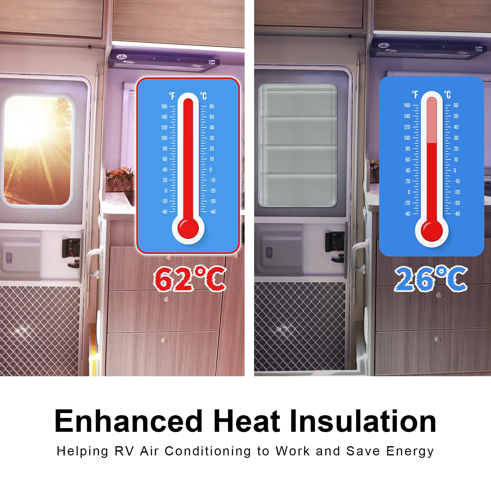 Veharvim RV Door Window Shade Cover - Magnetic Blackout with UV Protection, Light Gray, 25x16, Waterproof, Foldable, Reflective Silver