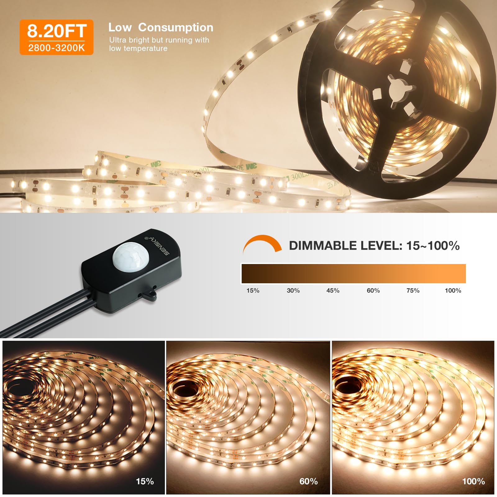 Sensky Dimmable Pir Motion Sensor Led Under Cabinet Lighting Kit Extendable Under Counter Led Light With Motion Sensor For Gun S