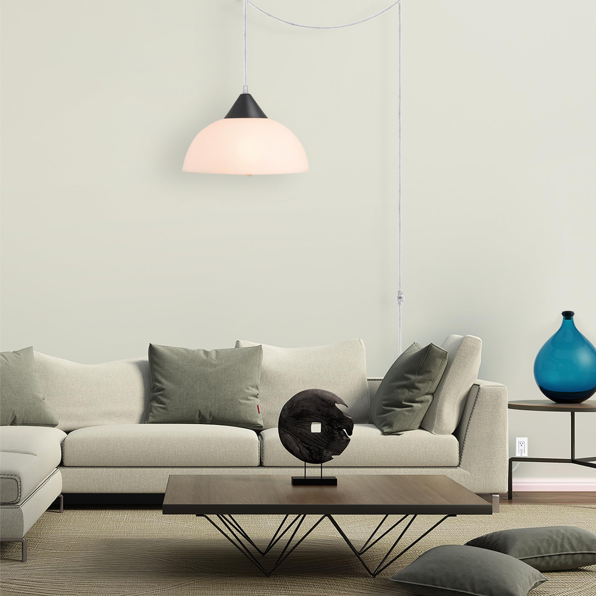 Globe Electric 60435 1-Light Plug-In Pendant, Dark Bronze, Frosted Plastic Shade, Clear Hanging Cord, E26 Base Socket, Kitchen I