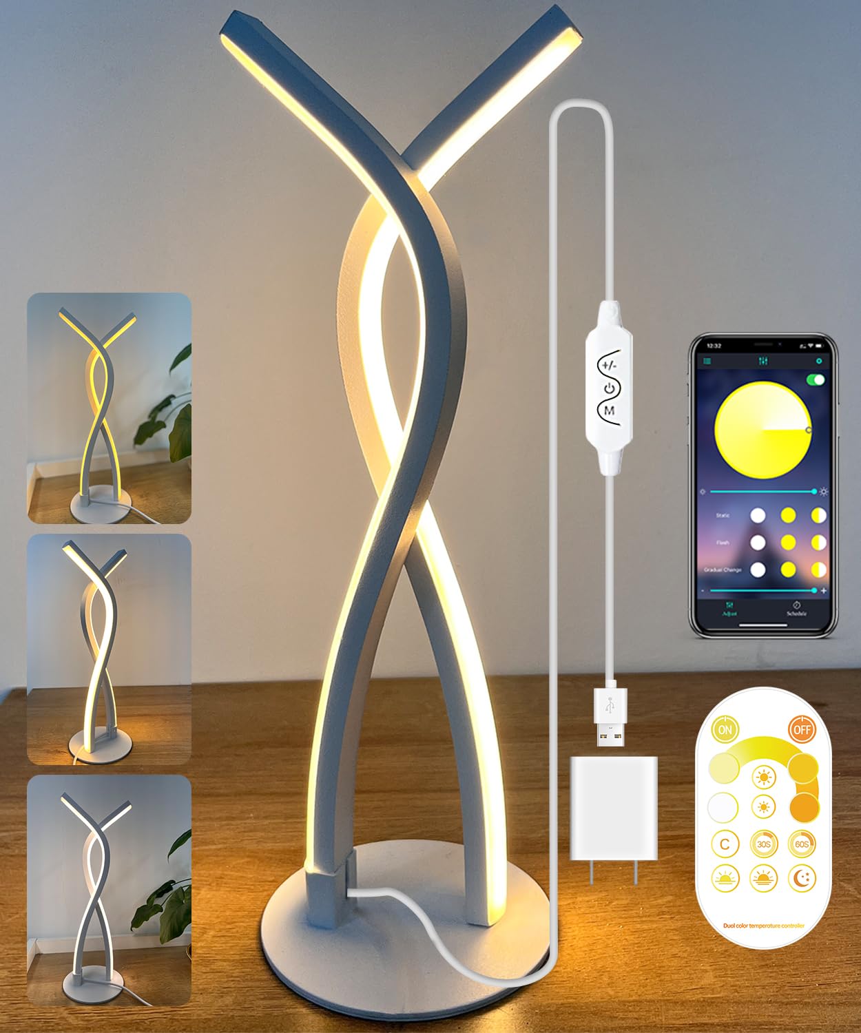 Daymeet Table Lamp for Bedroom  Bedside Lamps for Nightstand Dimmable  3 Color Temperatures Night Stand Light with Remote and APP Control Desk Lamp for Kids Room Living Room Office