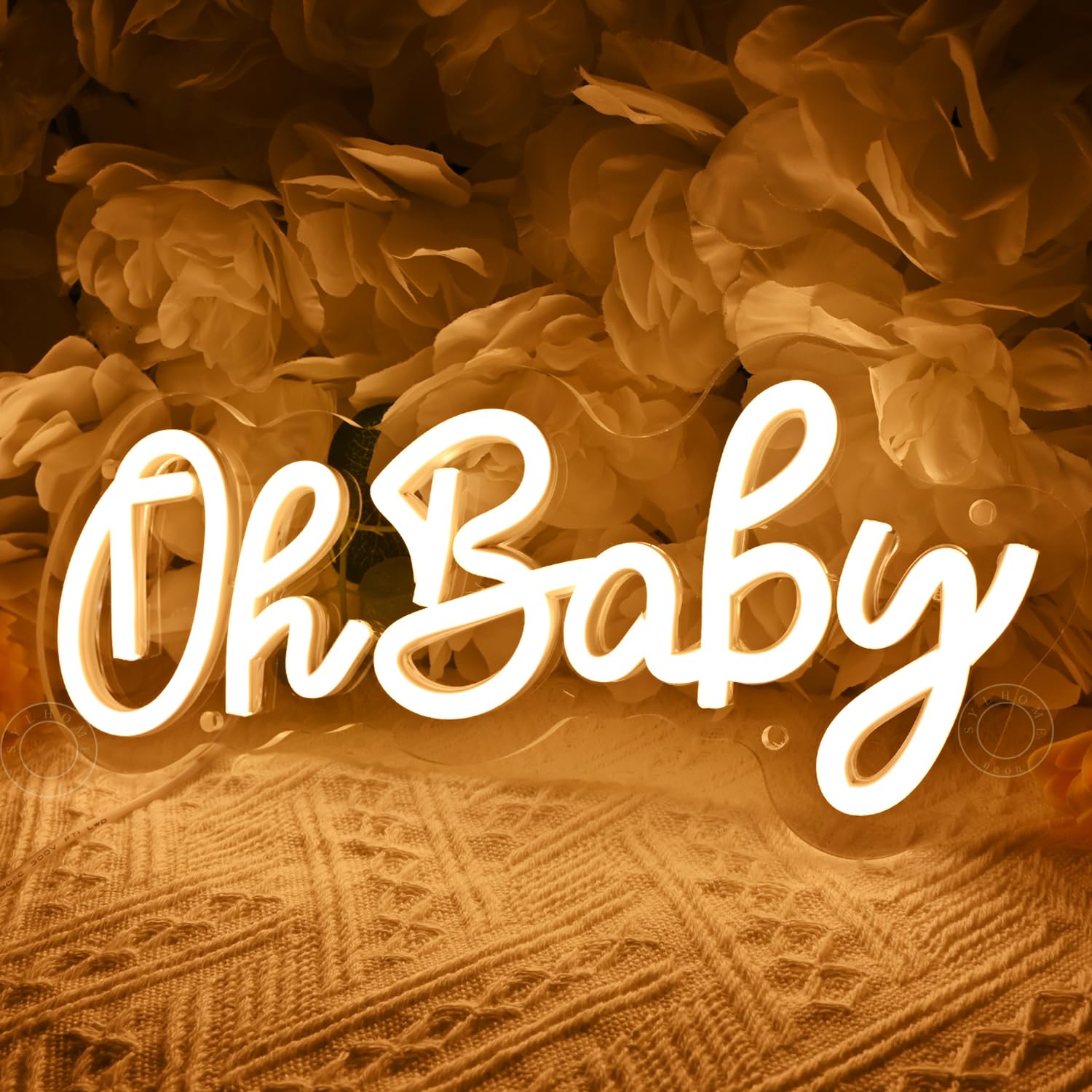 SYLHOME Oh Baby Neon Light Sign Wall Decor 11.8in x 5.1in Warm White for Nursery, Baby Shower, Kids Birthday, Christmas Party