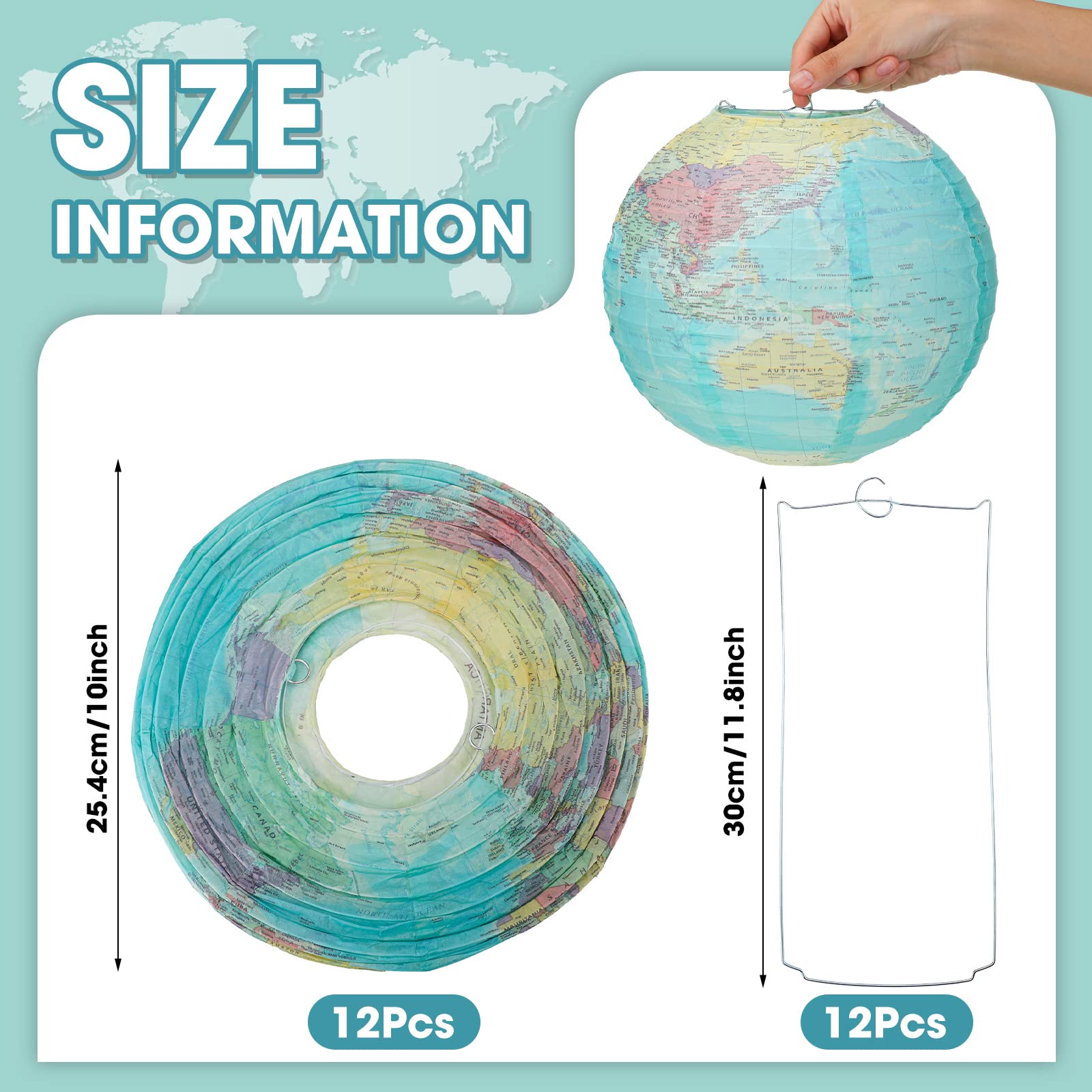 Retisee 12 Pcs 10 Inch Around The World Decorations Globe Hanging Paper Lantern Travel Themed Party Decor World Map Classroom Earth Day Decorations For Home Earth Theme Party Decor