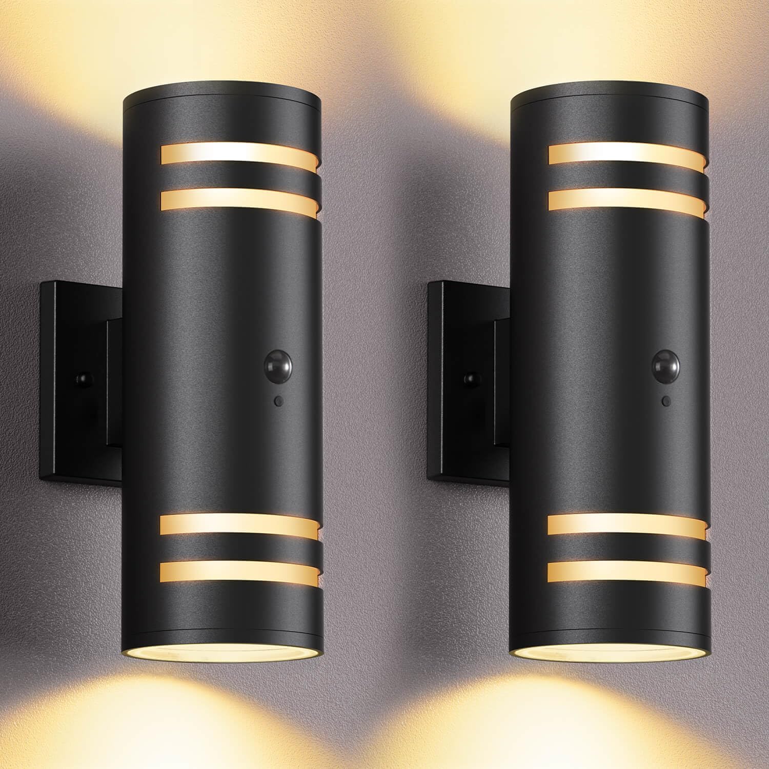 Shlmr Motion Sensor Outdoor Lights 2 Pack  Modern Dusk To Dawn Outdoor Lighting With Bulbs Include  Black Exterior Sconce Up And Down Motion Detector Lights For House Porch Garage  Etl Listed