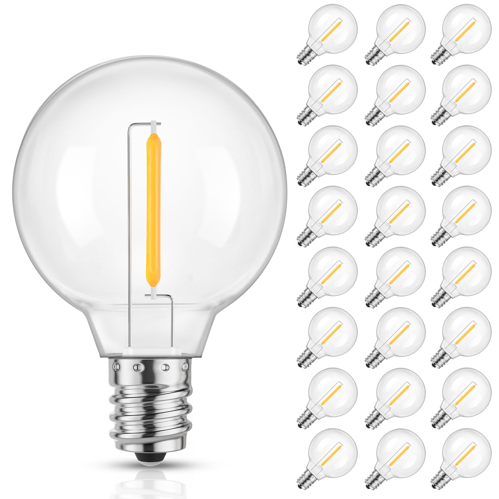 Mlambert G40 Led Replacement Light Bulbs For String Lights, Dimmable E12 Base Shatterproof Bulbs, 1W Equal To 5W, Warm White 270