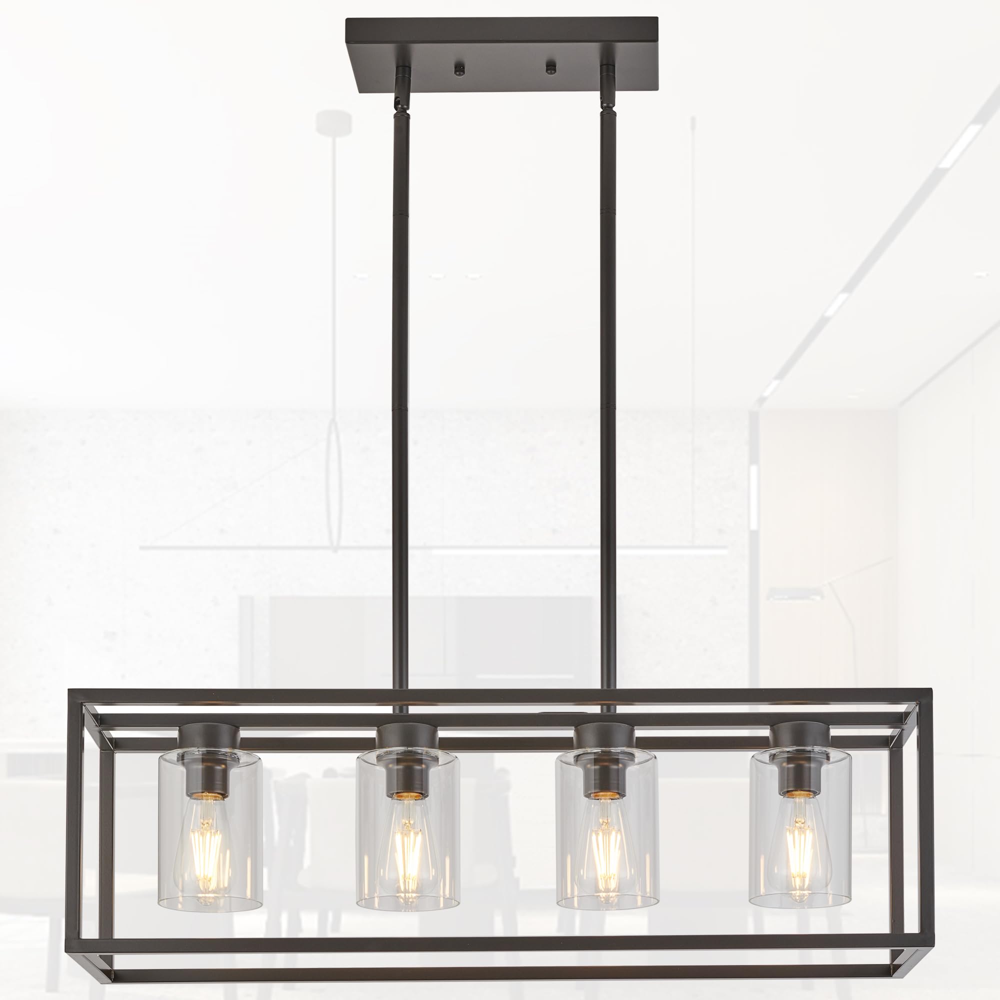 XILICON Oil Rubbed Bronze Dining Room Chandeliers Lighting Fixture Linear Pendant Modern 4-Light with Glass Shades Vintage Farmh