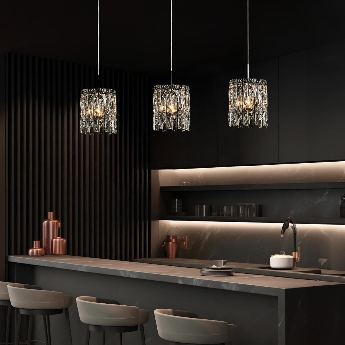 NISIDUN Modern K9 Crystal Pendant Lights, 3-Light Chrome Chandeliers f ...