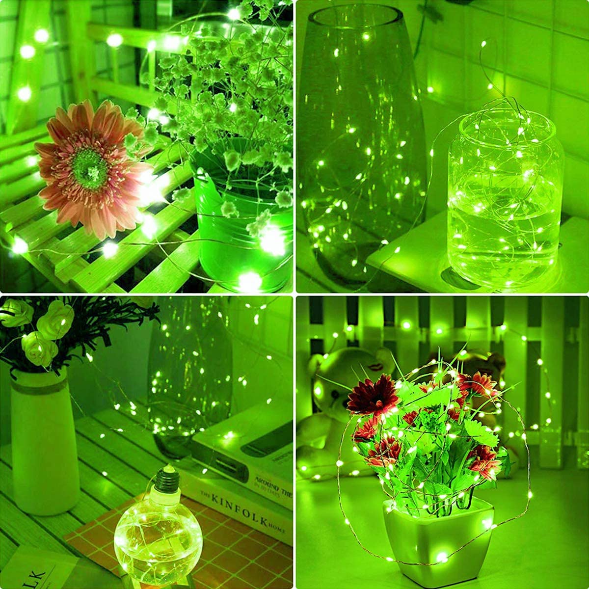 12 Pack Fairy Lights Battery Operated String Lights 7 Feet 20 Led Waterproof Christmas Lights Silver Wire Firefly Starry Moon Lights For Bedroom Diy Party Wedding Patio Christmas (Green)