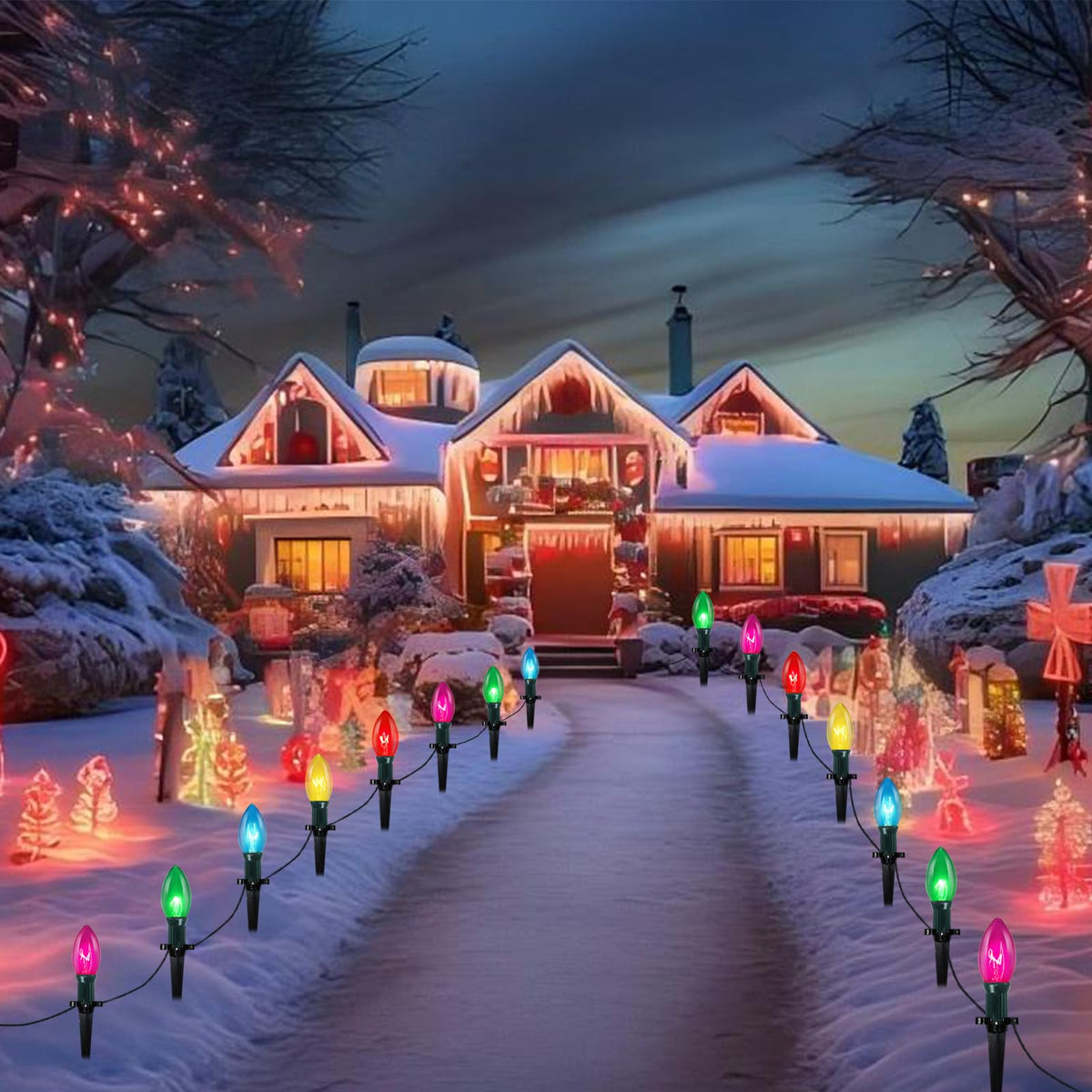 38Ft Christmas Pathway String Lights Outdoor with C9 25 Multicolor ...