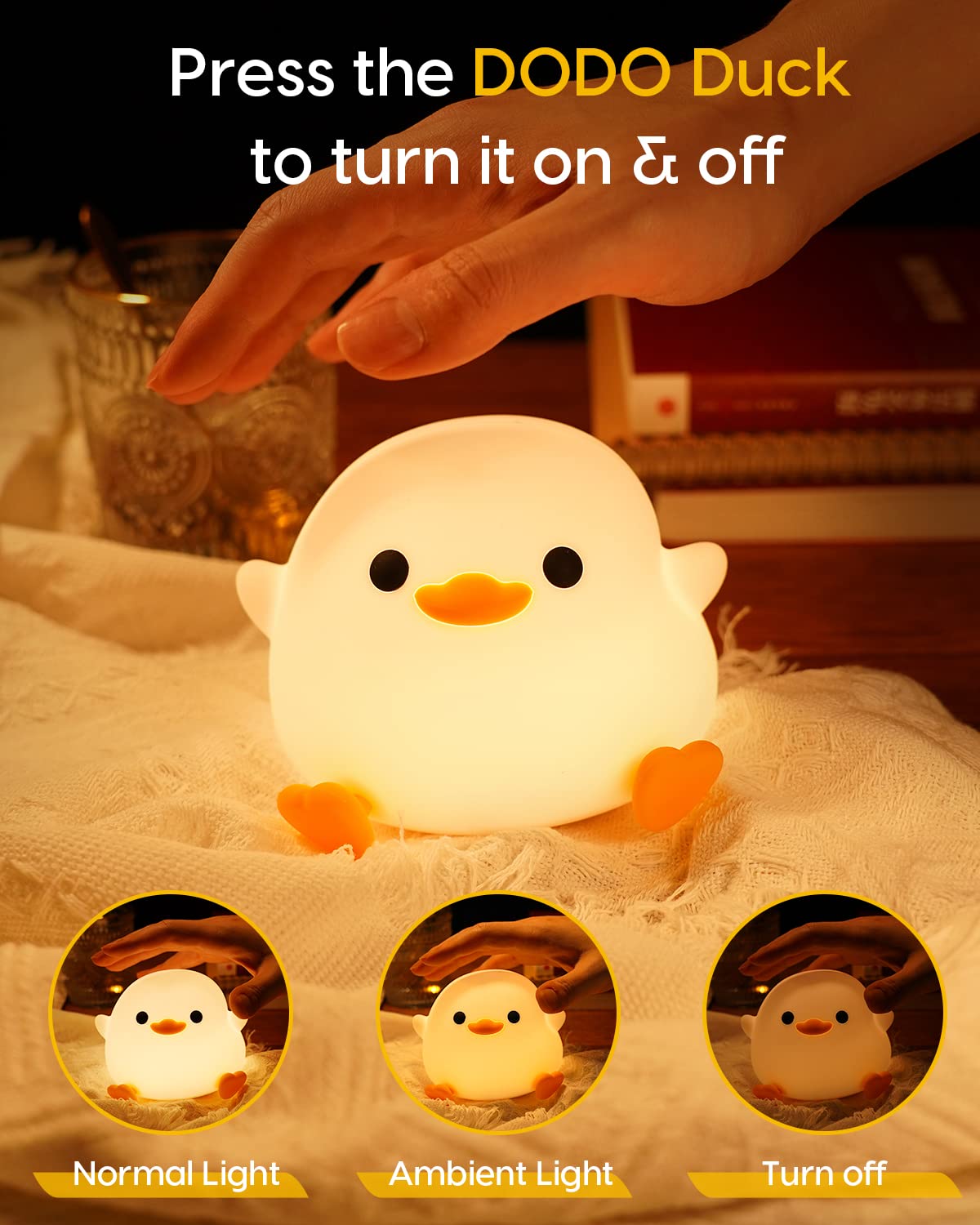 Amaredom DoDo Duck Night Light - Silicone Dimmable LED Lamp, Rechargeable with Timer, Cute Design for Bedrooms & Living Room