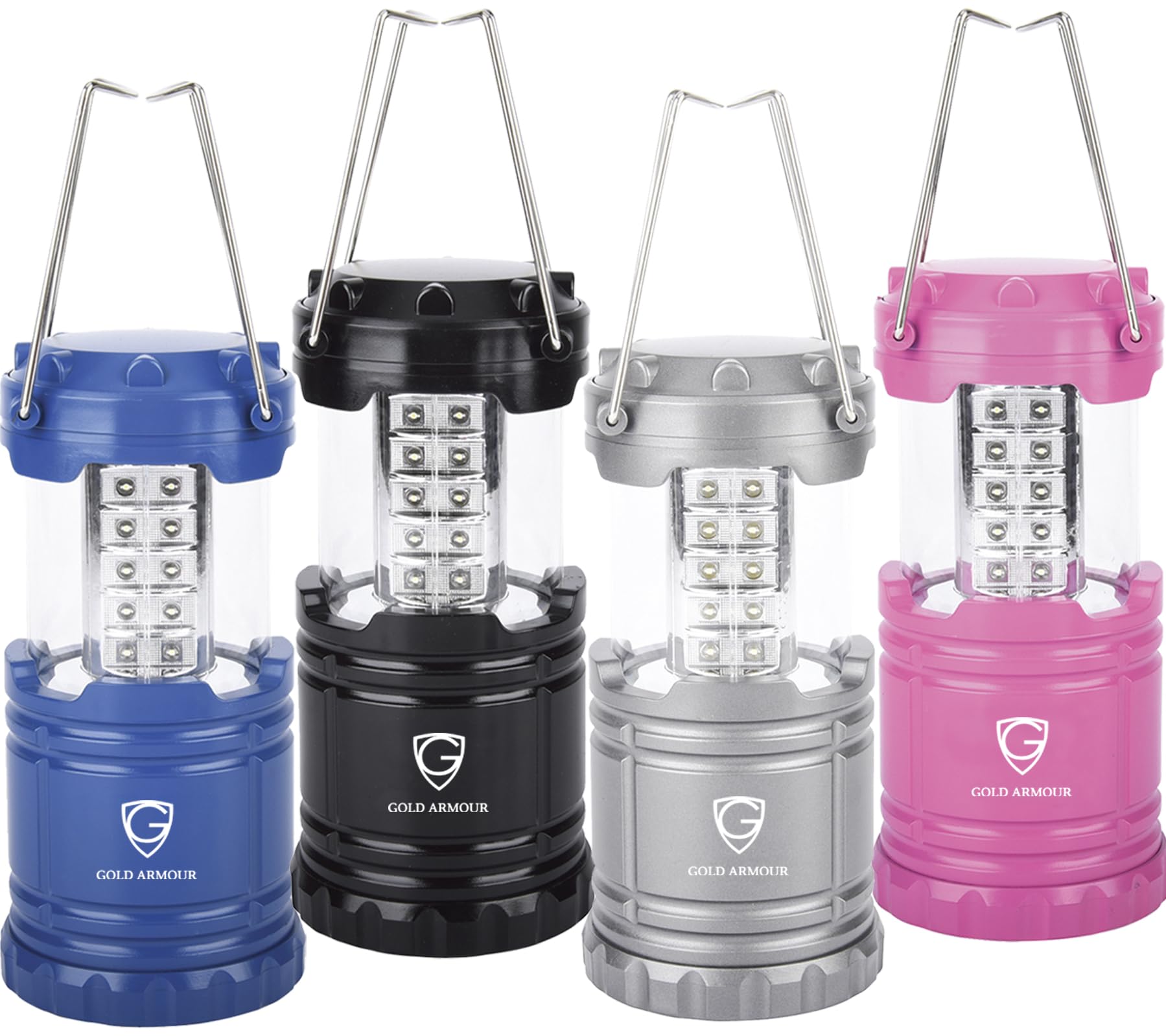 Gold Armour Camping Lanterns for Power Outages 4 Pack  Camping Essentials Lantern  Emergency Led Battery Operated Lights  Survival Kit and Gear for Hurricane (Multicolor)