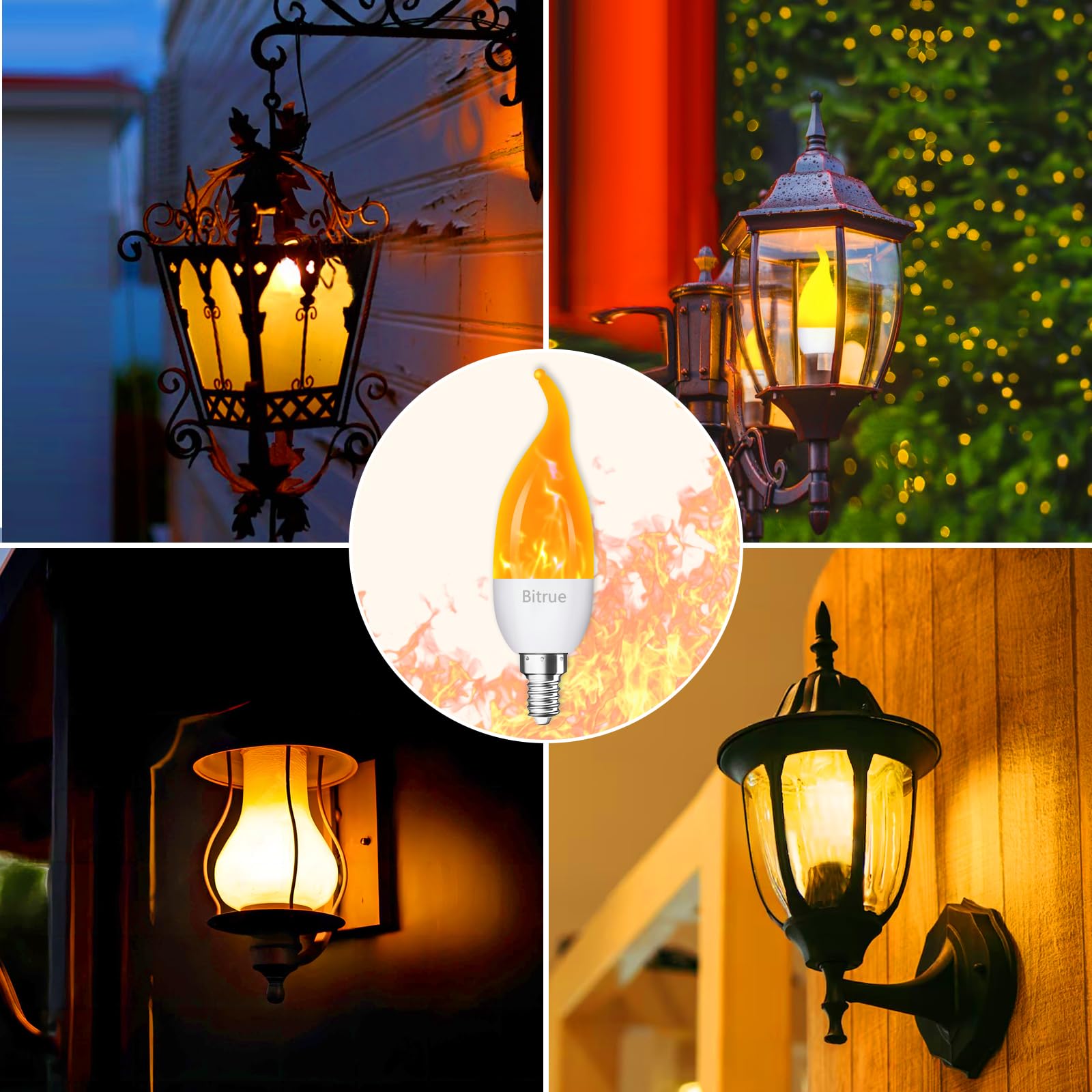 Bitrue Led Flame Bulbs, 3 Modes Flame Effect, E12 Chandelier Base Candle Fire Bulb, Flickering Light Bulbs For/Home/Party Decor