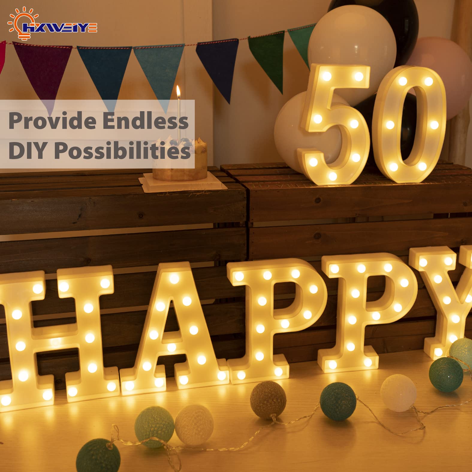 Hxweiye Led Marquee Number Lights Sign - Warm White - 26 Letters & 10 Numbers - Battery Powered Decor For Parties & Birthdays