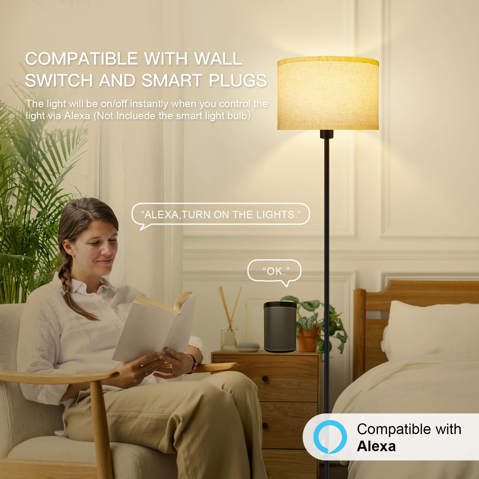 Floor Lamps For Living Room, 59'' Tall Lamp With Lampshade, Black Standing Lamp, 12W Led Floor Lamp, Foot Switch, Simple Pole La