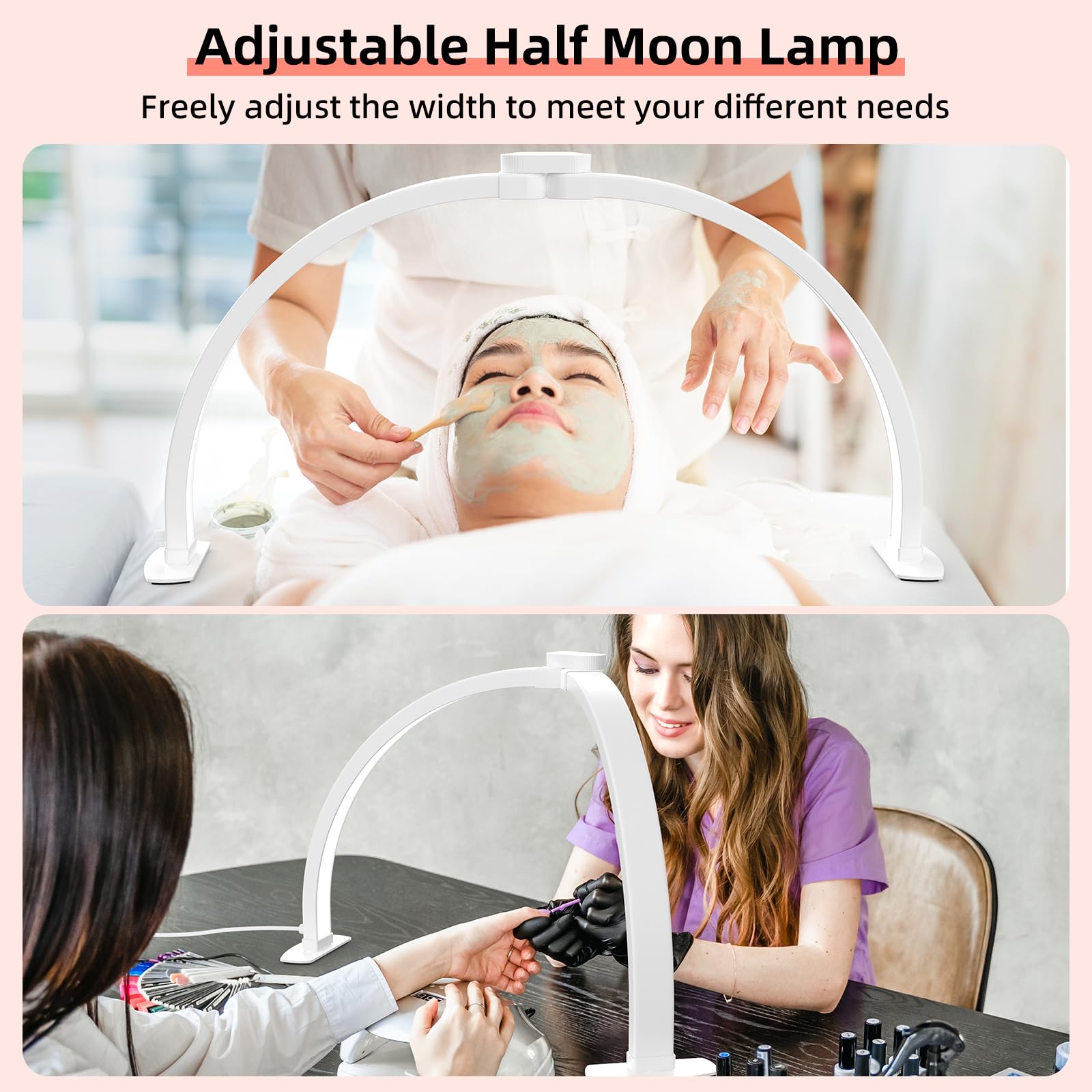 APTMAPT Half Moon Light for Nail Desk with Phone Holder 29In 38W Nail Lamp for Desk with Wire Controller Adjustable Color Temper