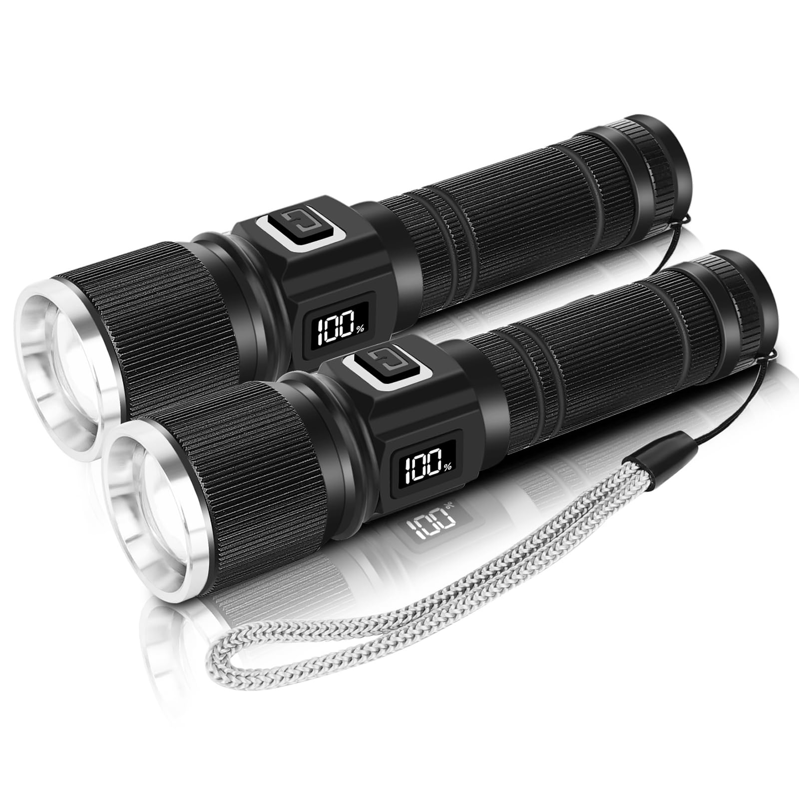 Flashlight Rechargeable with LCD Display, 1300 High Lumens Flashlight Super Bright 30W Long Throw HighBeam Pocket Flashlights, 3