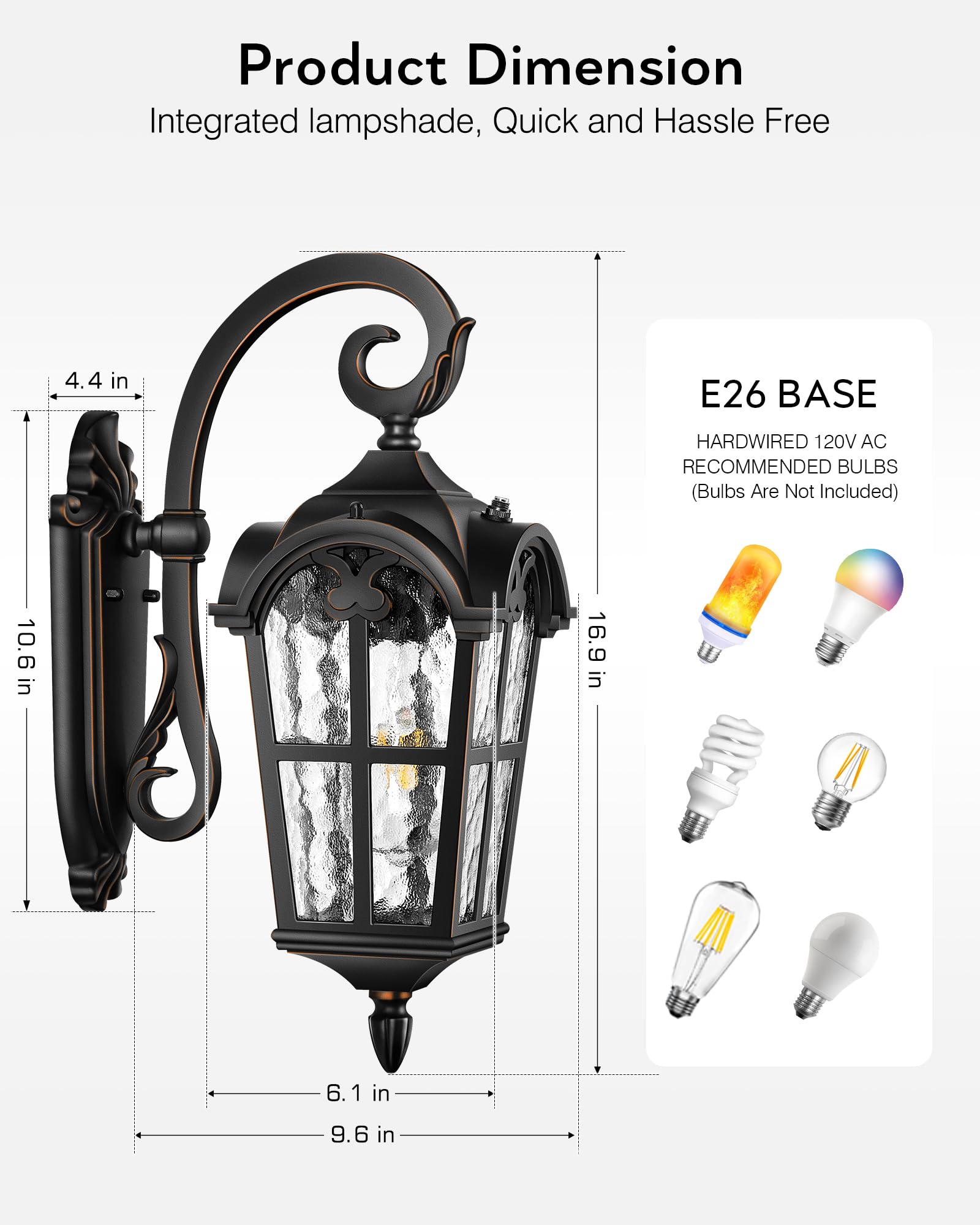Vianis Outdoor Lights For House  Black Dusk To Dawn Outdoor Lights With Gold Trim  2-Pack Modern Outside Wall Light  Coach Lighting For Garage With Ripple Glass  Aluminum Waterproof And Anti-Rust