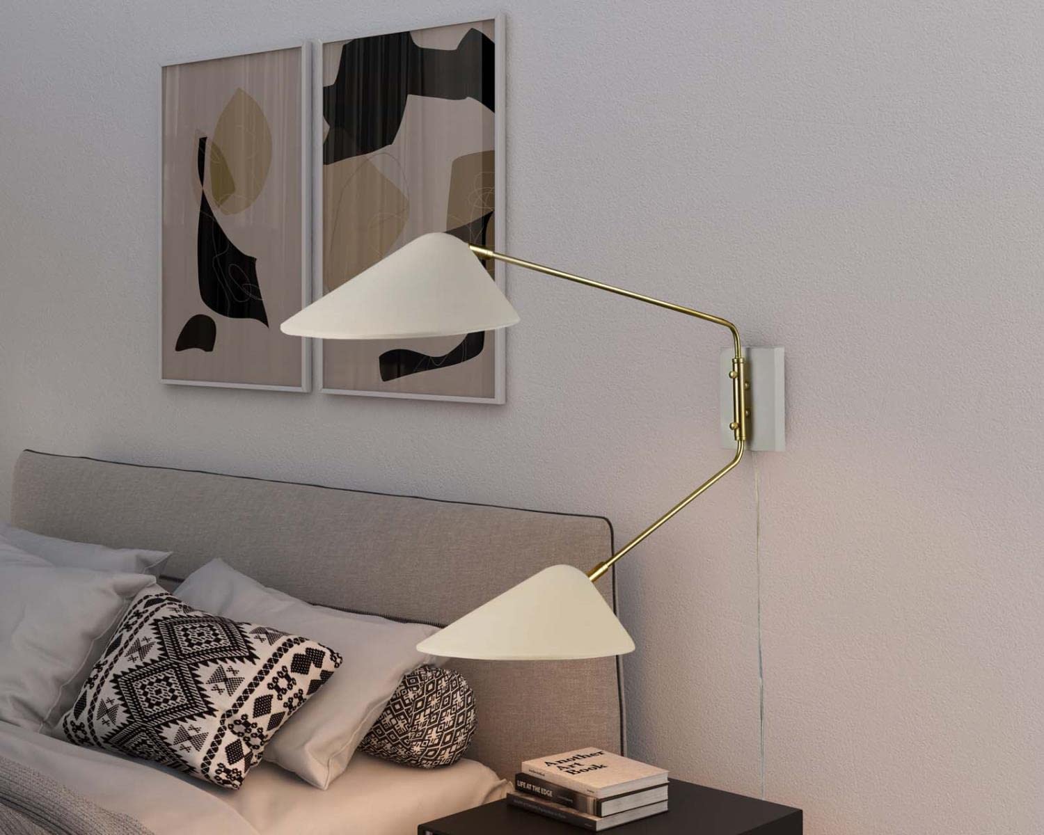 Modway Journey 2-Light Modern Metal Swing Arm Wall Sconce in White