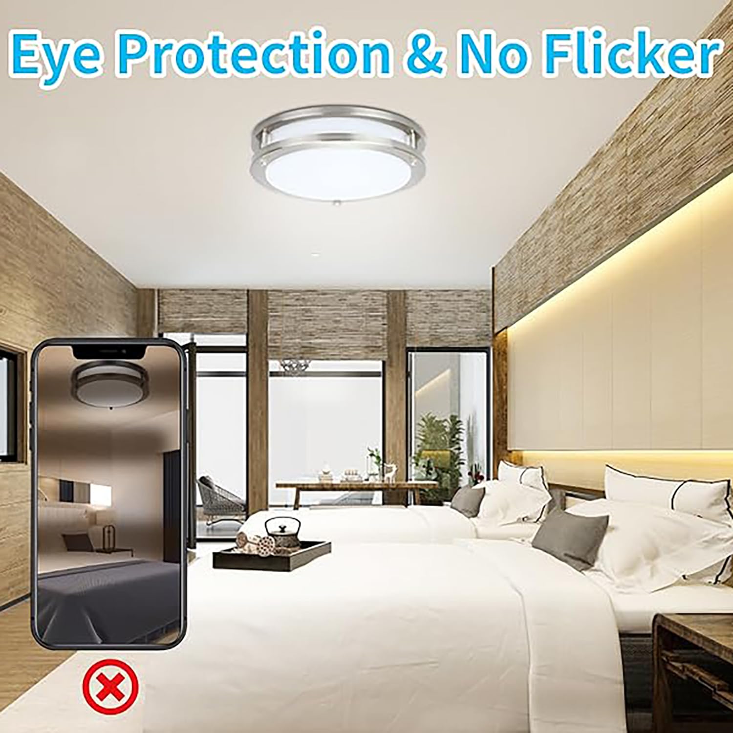 Drosbey 48W Dimmable LED Ceiling Light Fixture, 5000 Lumens, 3000K Warm White, 13.2in, Brush Nickel, Model CL503011