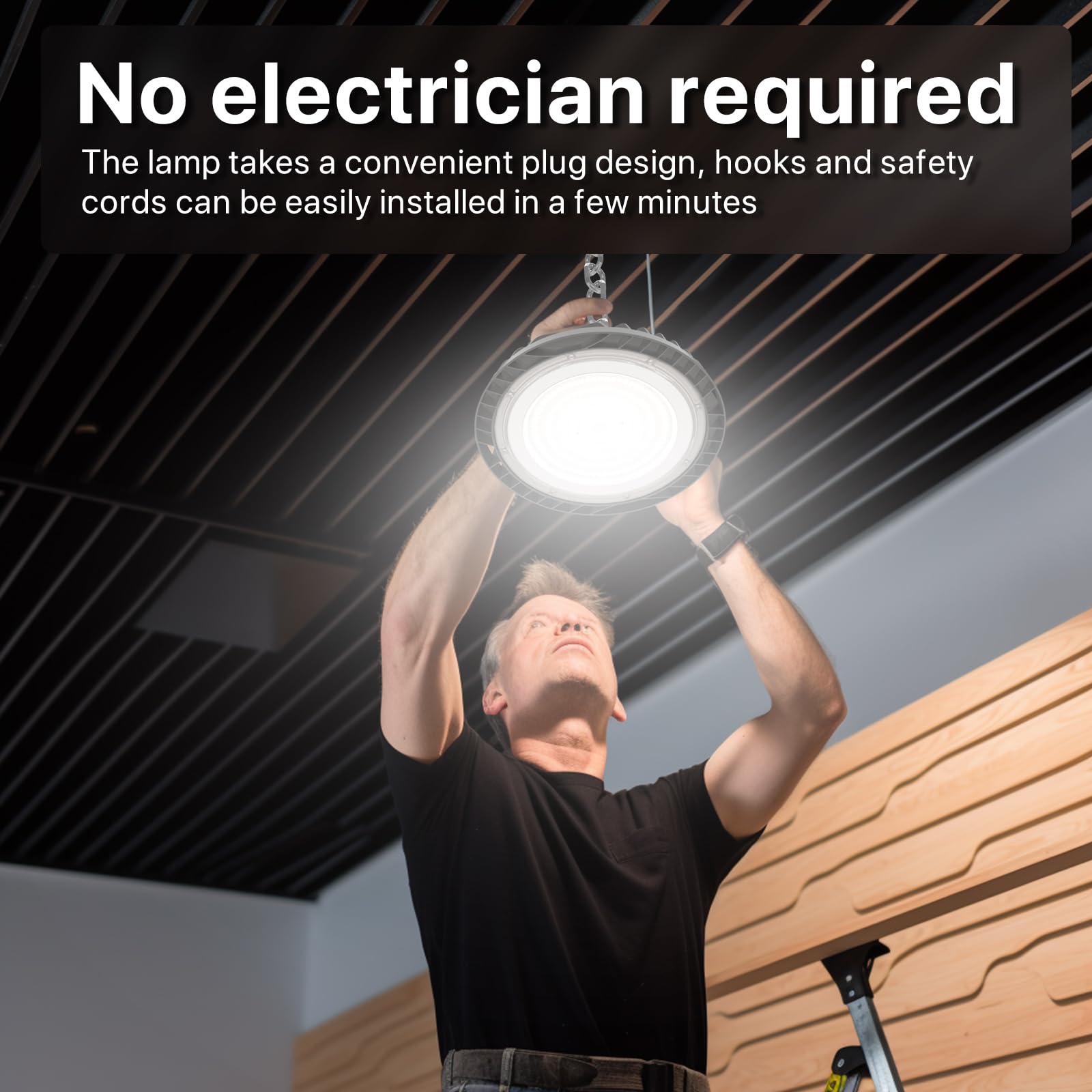 HYPERLITE High Bay LED Shop Lights 100W 4 Pack - 14000LM UFO Garage Lights, Black, ETL Listed