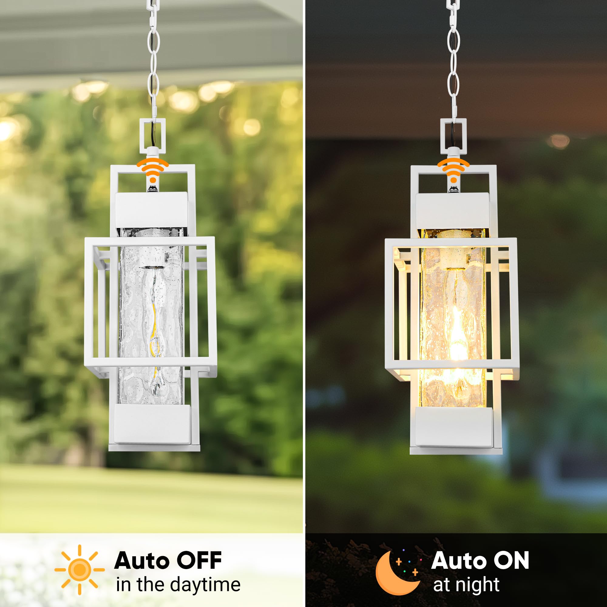 Partphoner 15'' Dusk To Dawn Outdoor Pendant Light Exterior Hanging Lantern, Modern Metal Outside Chandelier Light Fixture Ceili