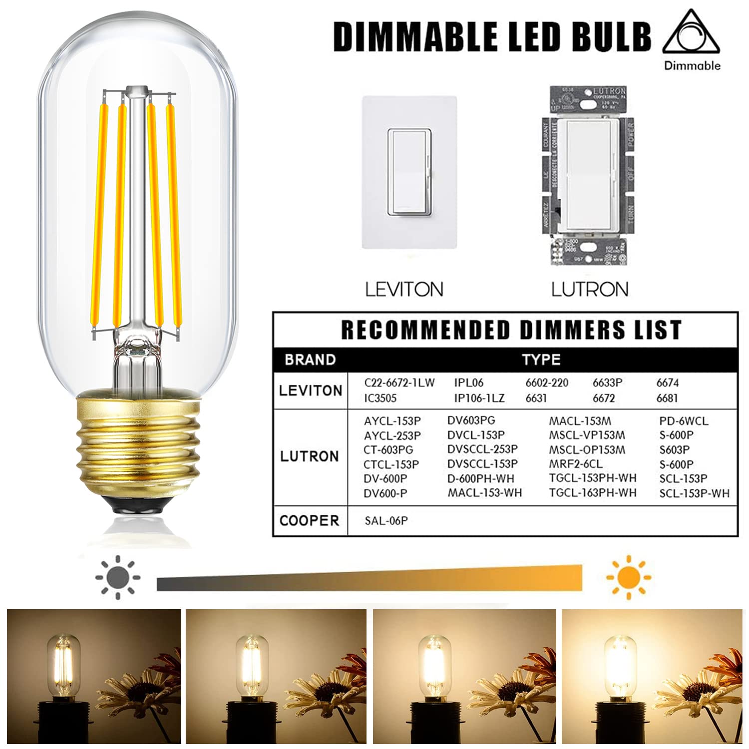 LVYE Dimmable LED Edison Light Bulbs, 8W (100W Equivalent), 3000K Soft White, Clear Glass, 800LM, 6-Pack