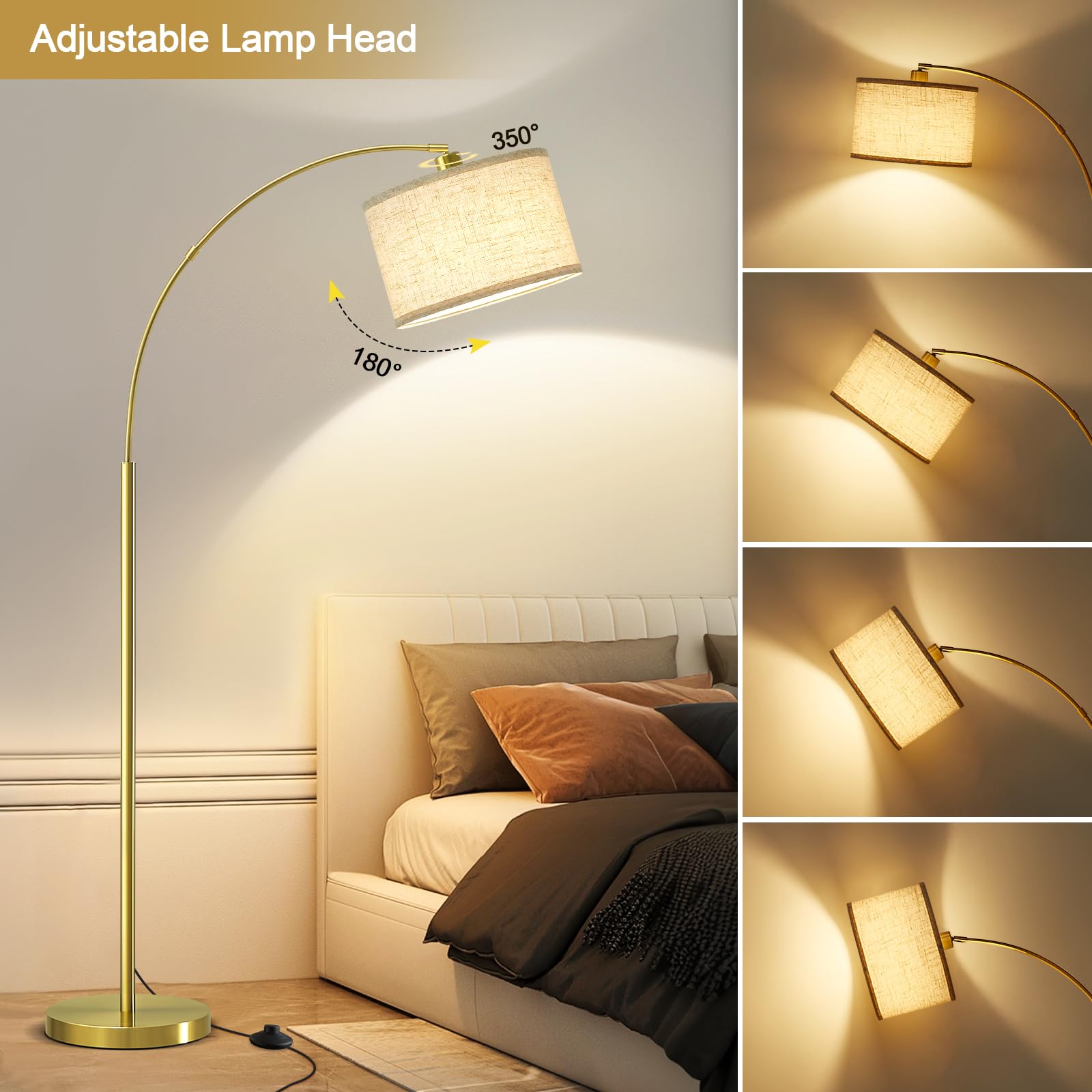 Luvkczc Arc Floor Lamp, 71'' Tall Standing Lamp With On/Off Foot Switch, Gold Floor Lamp For Living Room With Adjustable Drum La