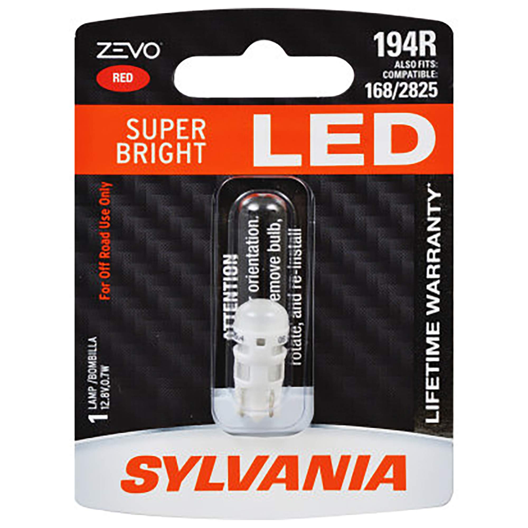 SYLVANIA 194 T10 W5W ZEVO LED Bulb - Red, Ideal for Interior Lighting, Model 194RLED.BP, Contains 1 Bulb