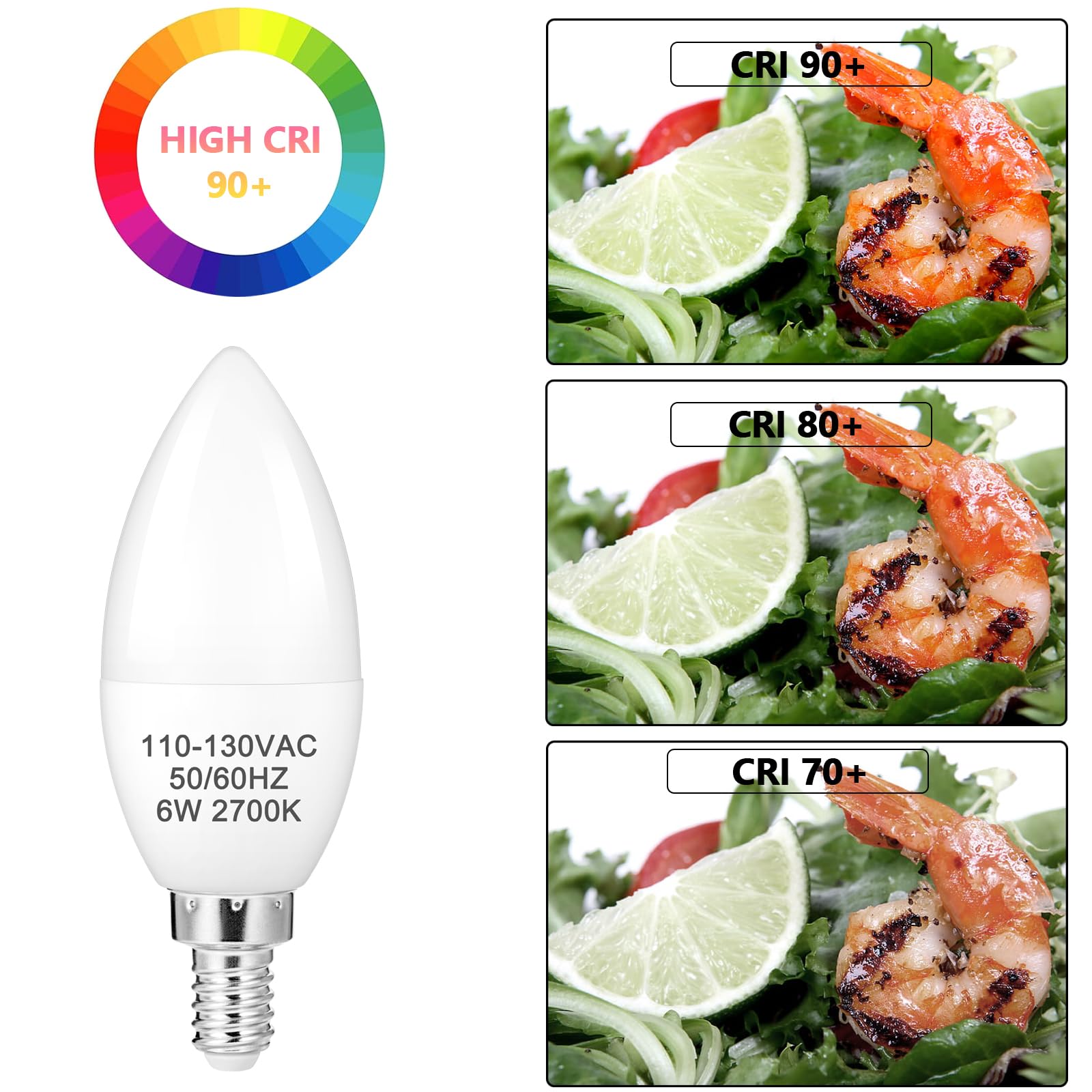 Diamiaq B11 Led Light Bulb E12 Led Bulb Warm White 2700K 600 Lumens Candelabra Light Bulbs Candle Bulbs For Ceiling Fan, Non-Dim