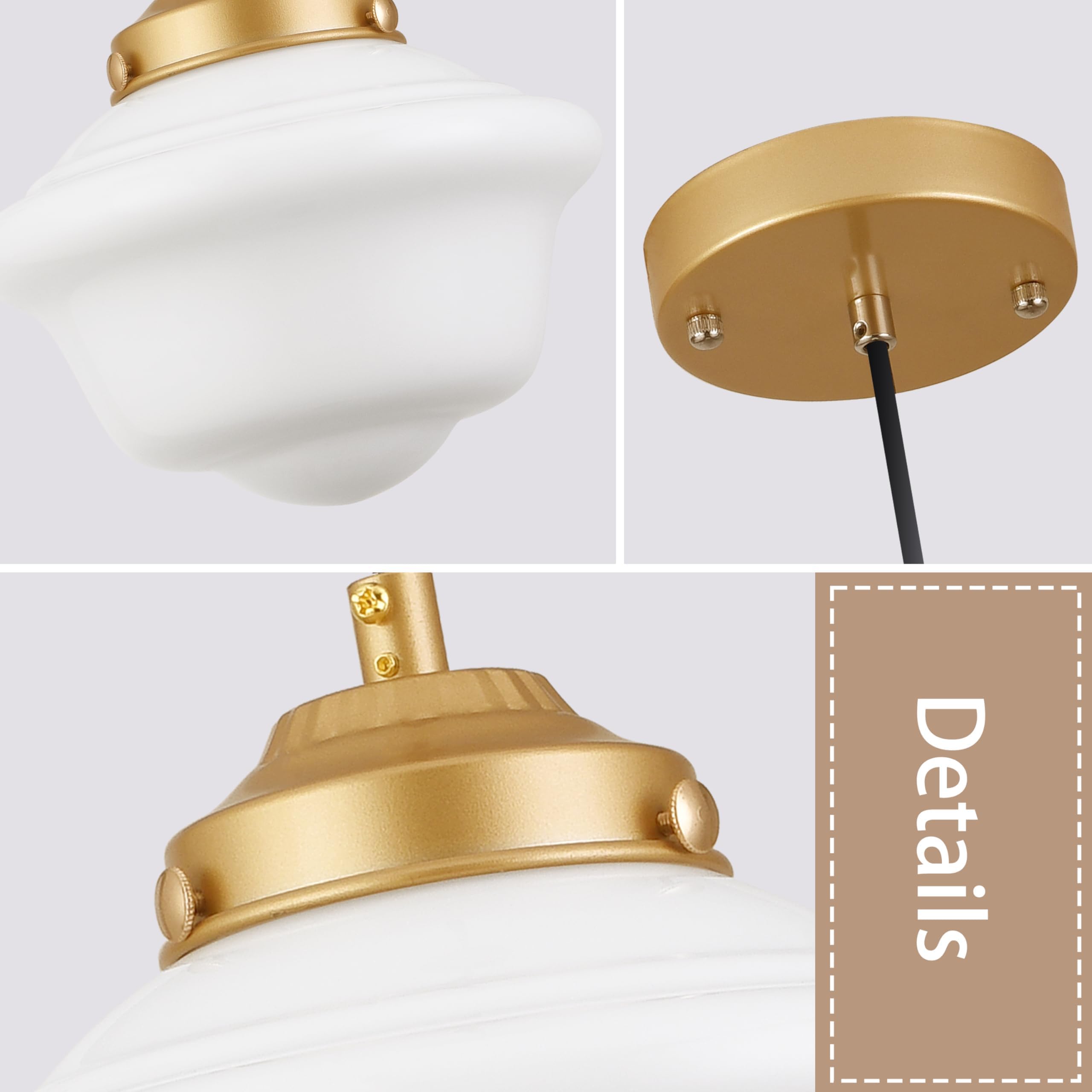 Ayshwilldec Gold Schoolhouse Light Fixture 8'' Milk Glass Light Fixture Mid Century Pendant Light Milk Glass Pendant Light Schoo