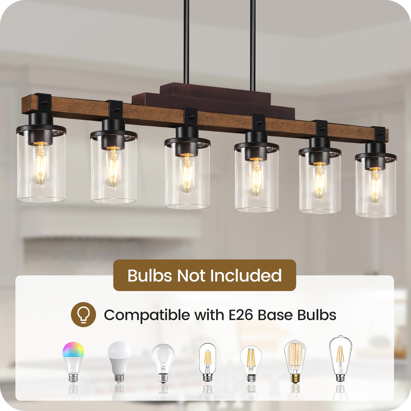 Goebleson 6-Light Kitchen Island Lighting, Dining Table Light Fixture Over, Farmhouse Ceiling Pendant Light Fixtures With Round