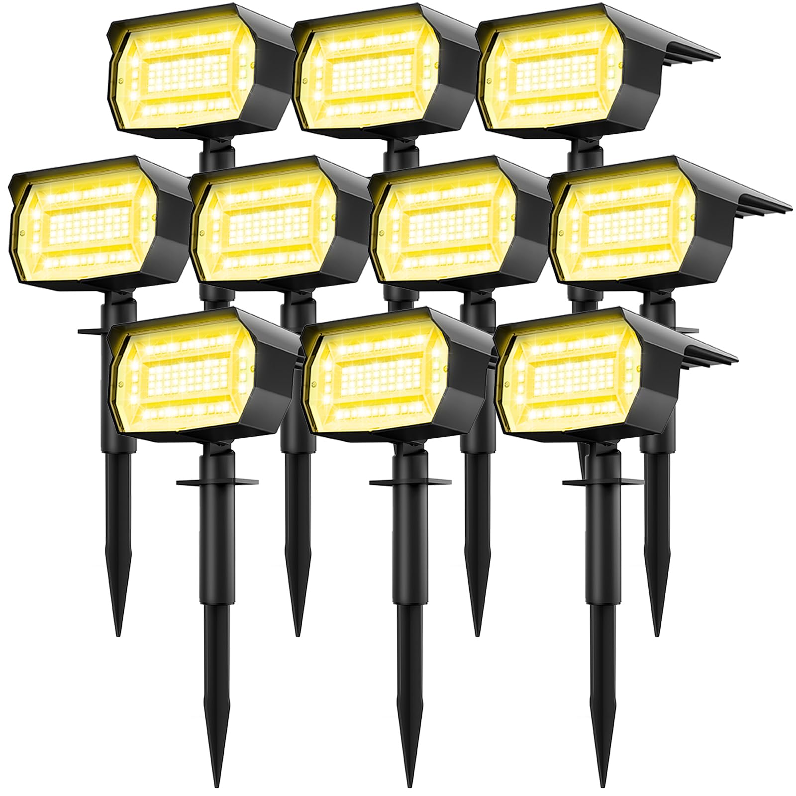 Lotmos 10 Pack Solar Spot Lights, 72 Led, 3 Modes, Ip67 Waterproof, Warm White Landscape Lighting