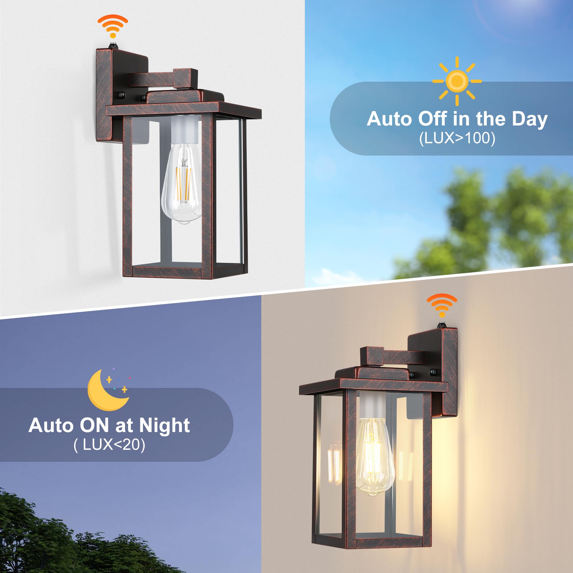 Wihtu Black Brush Gold Exterior Light Fixtures Wall Mount, Dusk To Dawn Outdoor Front Porch Lights For House, Sensor Outdoor Wal