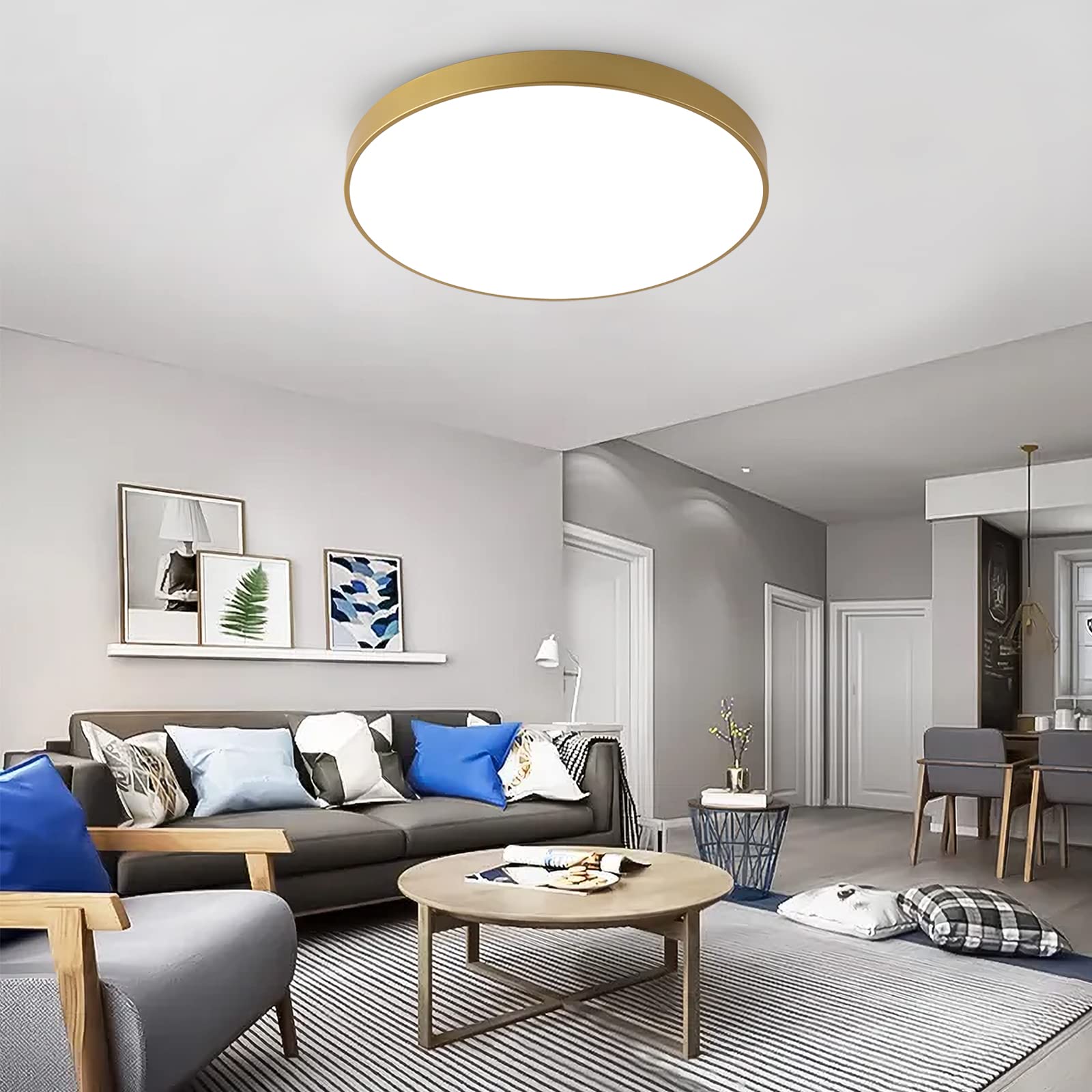 COTULIN 24 Inch Gold LED Flush Mount Ceiling Light, Adjustable 3000K/4000K/5000K, Metal Frame for Bedroom Living Room Kitchen