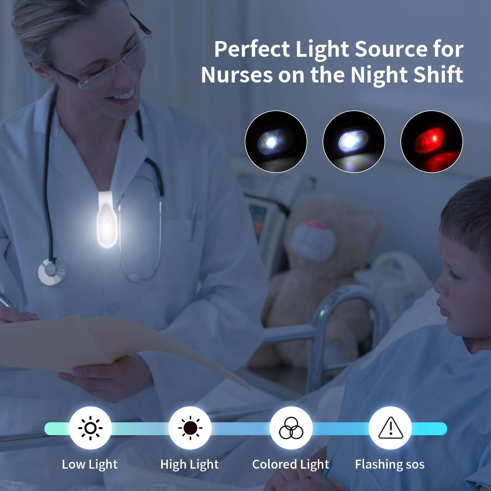 BIRKINHOME Rechargeable Nurse Light Clip-On Flashlight, Lightweight, Blue, Model TA006-L2-BKAA-CZ for Night Shift and Emergency Use
