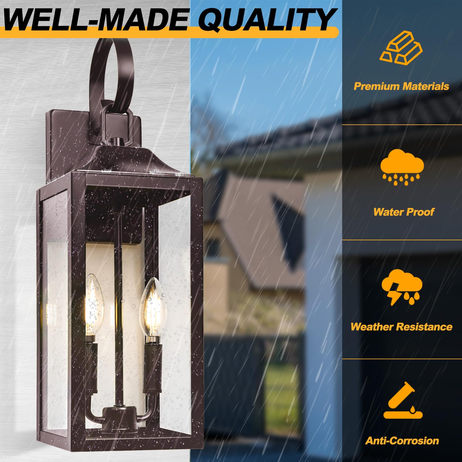 Yolsunes 19" Oil Rubbed Bronze Outdoor Wall Lantern, 2-Light Modern Sconce, Waterproof Porch Light Fixture