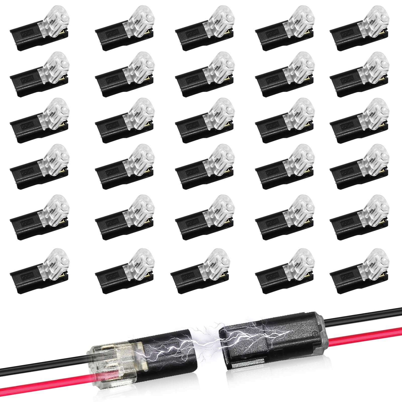 30Pcs Double-Wire Plug-in Connector Led Light Band Connectors 2 Pin  Led Band Lights Connectors Low Voltage Wire Connector with Locking Buckle  Fast Connect Plugs Led Connectors for Band Lights