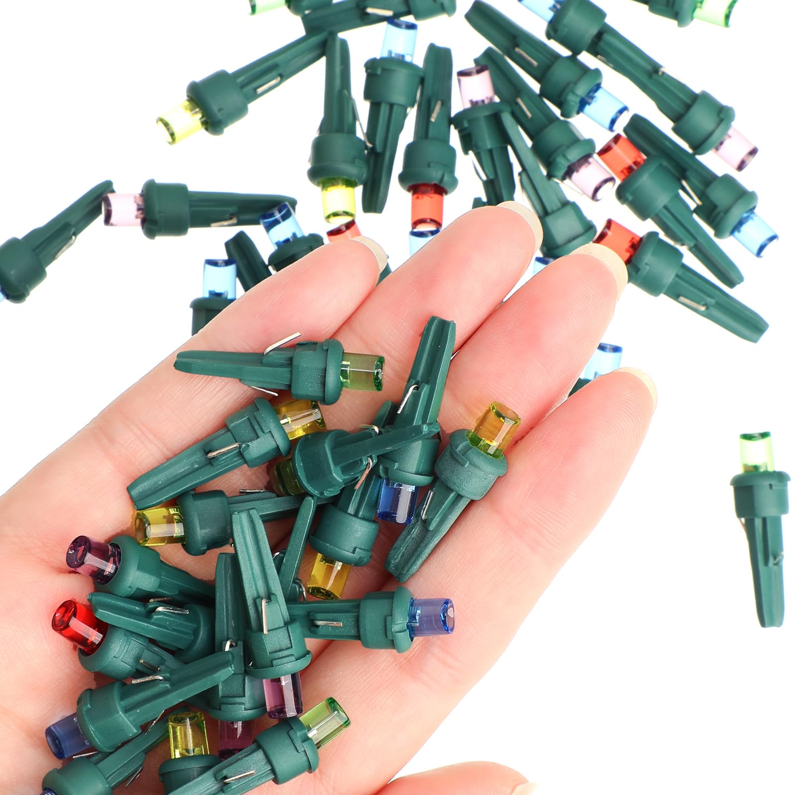 Honoson 48 Count 5 Mm Christmas Led Replacement Bulbs Bulk Wide Angle Christmas Led Light Bulbs Xmas String Replacement Festival Light Decoration (Green Base With Bright Colors Bulb)