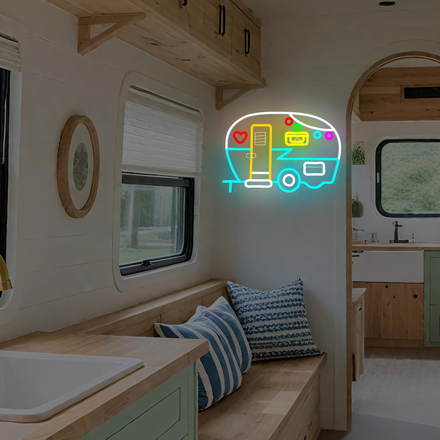 Rv Neon Sign For Wall Decor Camper Led Sign Dimmable Camping Neon Light Up Sign For Camping Lovers Gift Campsite Decorations Rv Camper Party Touring Car Travel Trailers Backdrop