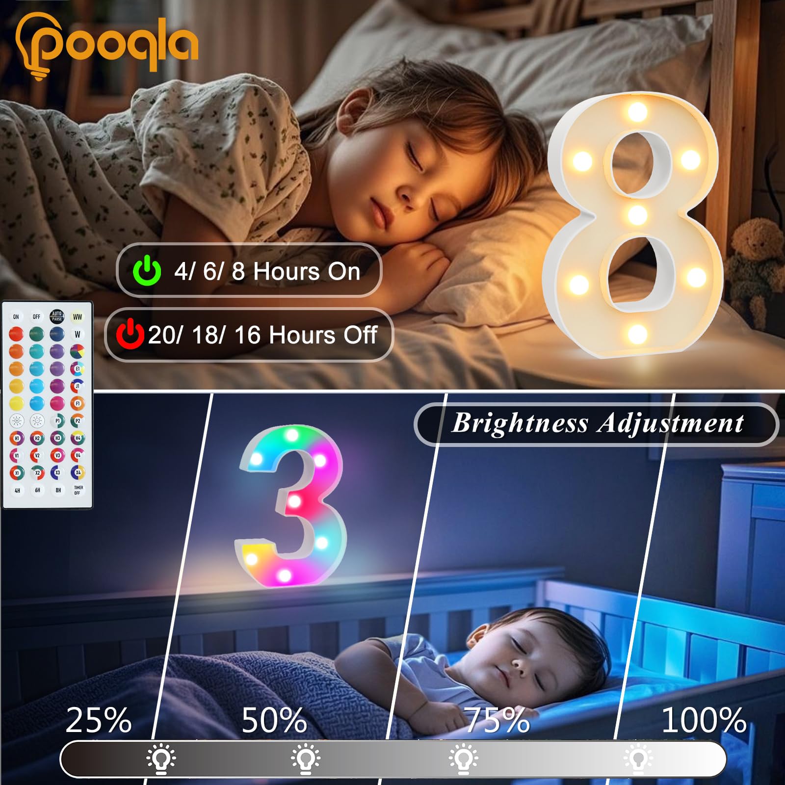 Pooqla 75Th Birthday Decorations For Her Him  35 Colors Led Light Up Numbers With Remote  Multicolor Marquee Numbers 75 Sign For Party Backdrop 75Th Birthday Gift  Lighted Number 75