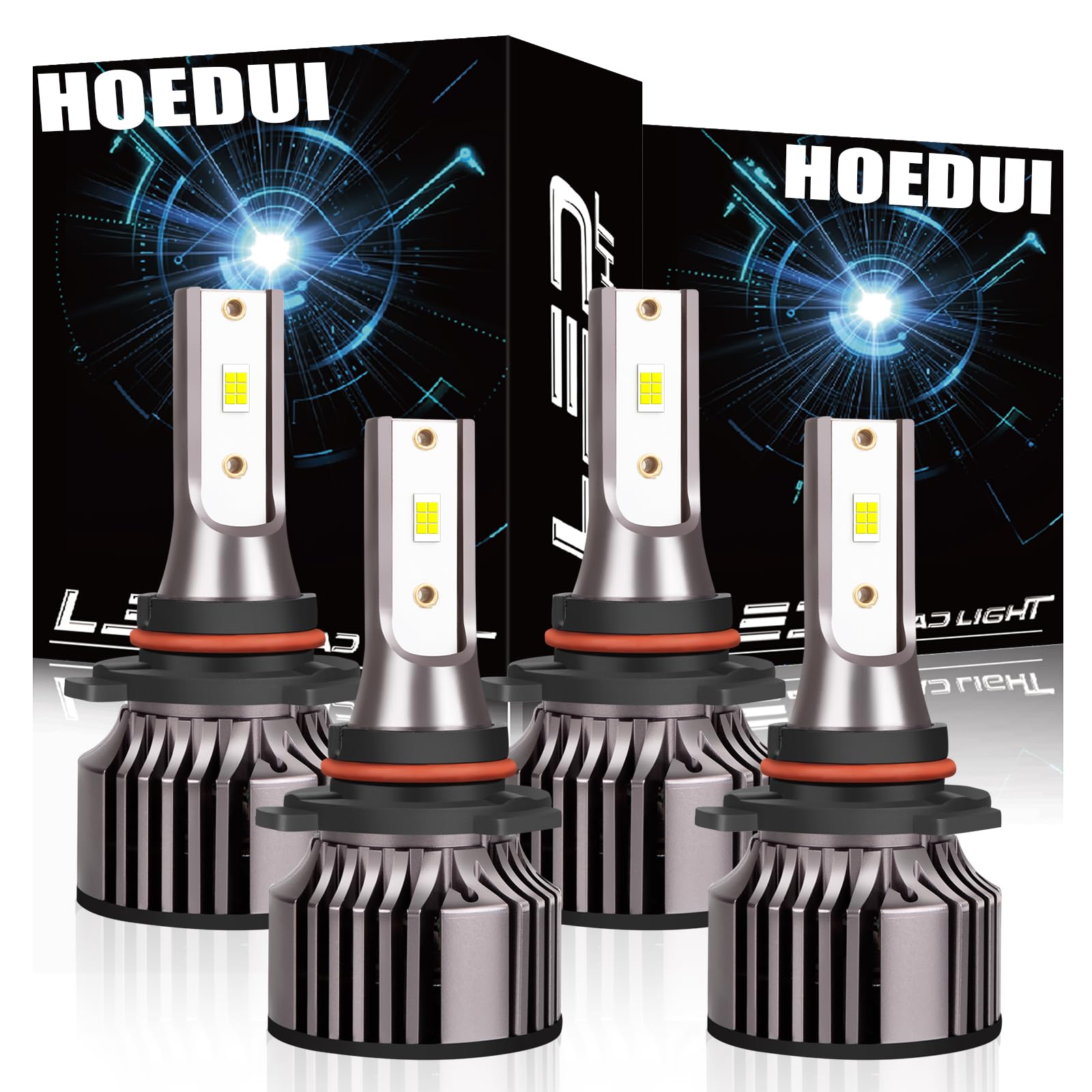 HOEDUI For Honda Accord 1990-2007 Light Bulbs  500% Brightness High and Low Beam Light Bulbs  Plug and Play  6500K Cool White  30000LM Super Bright  IP68  Superfocused Beam Mode  Pack of 4