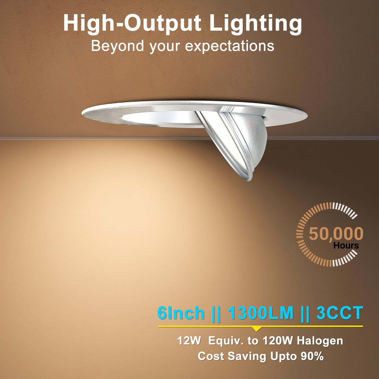 Lightdot 6 Pack 6 Inch Led Gimbal Recessed Lighting  360+90 Adjustable  3Cct Selectable & Dimmable (5%-100%)  1300Lm Ultra Bright Canless Downlight  Etl/Fcc Certified For Living Room/Kitchen-Silver