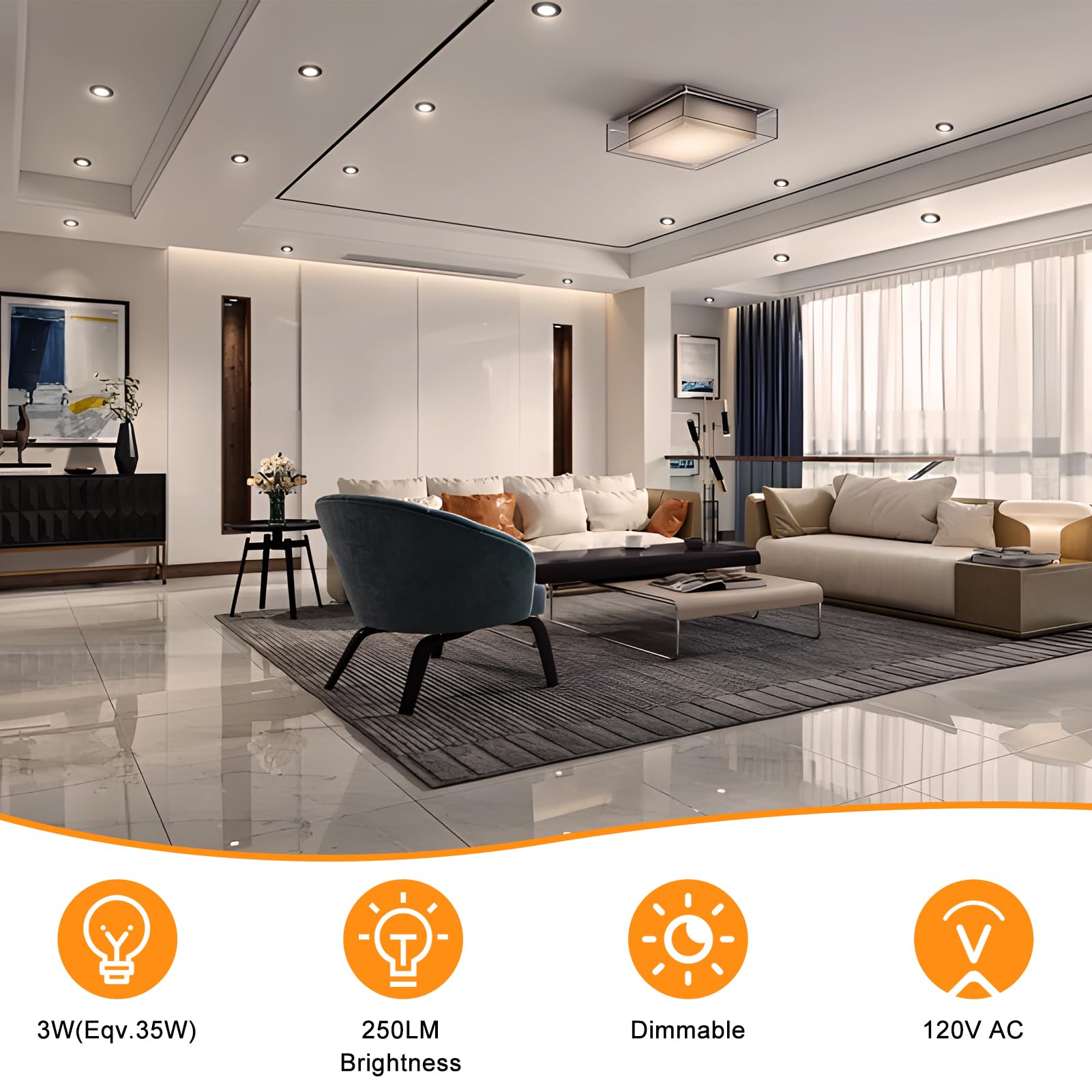 YGS-Tech 2 Inch Dimmable LED Recessed Lighting, 3W (35W Halogen Equivalent), 5000K Daylight White, 24 Pack, Plastic