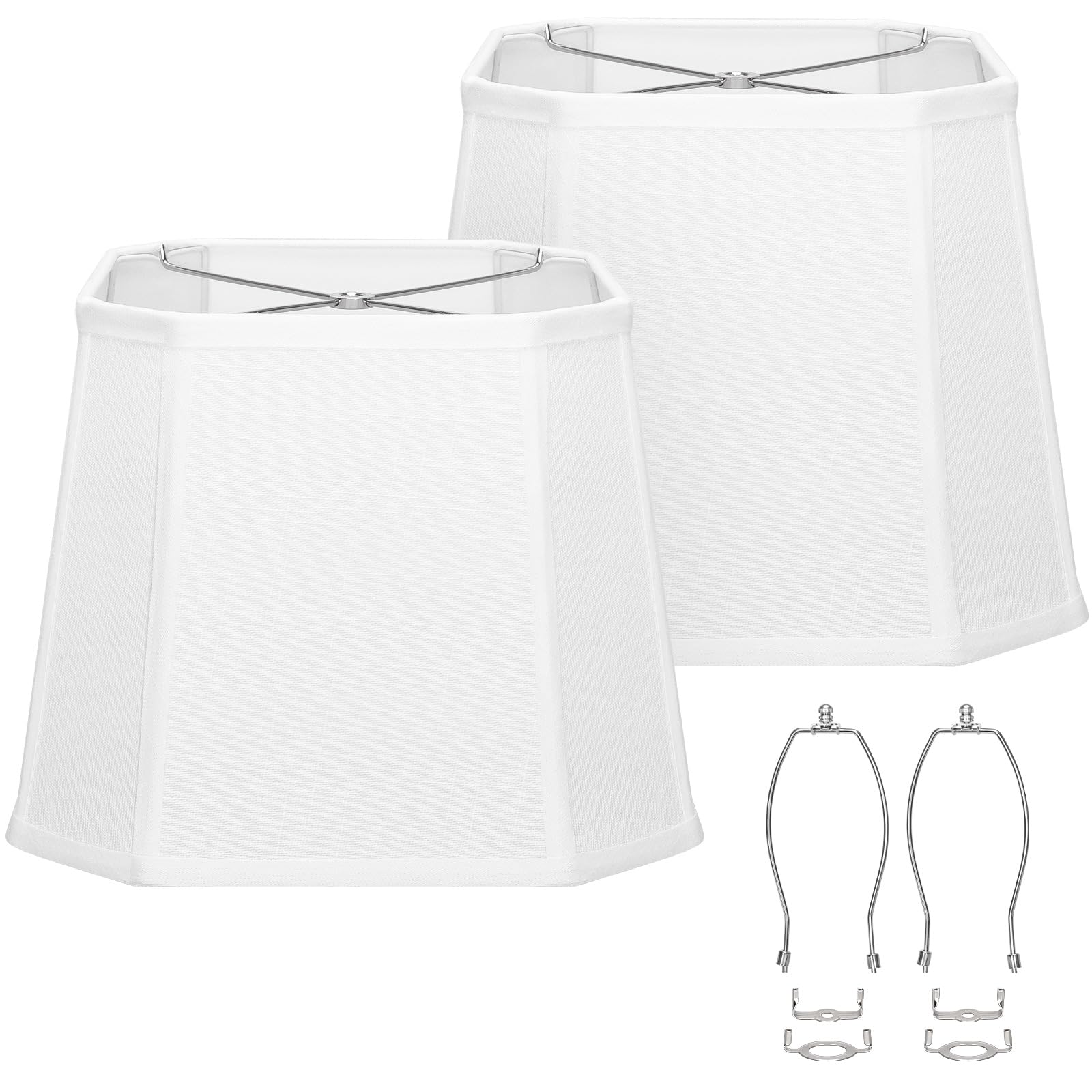 White Lamp Shades Set of 2, 10.5'' x 10''x 13'' Rectangle Cut Corner Medium Lampshades Natural Linen Hand Crafted, Include 2 Pac