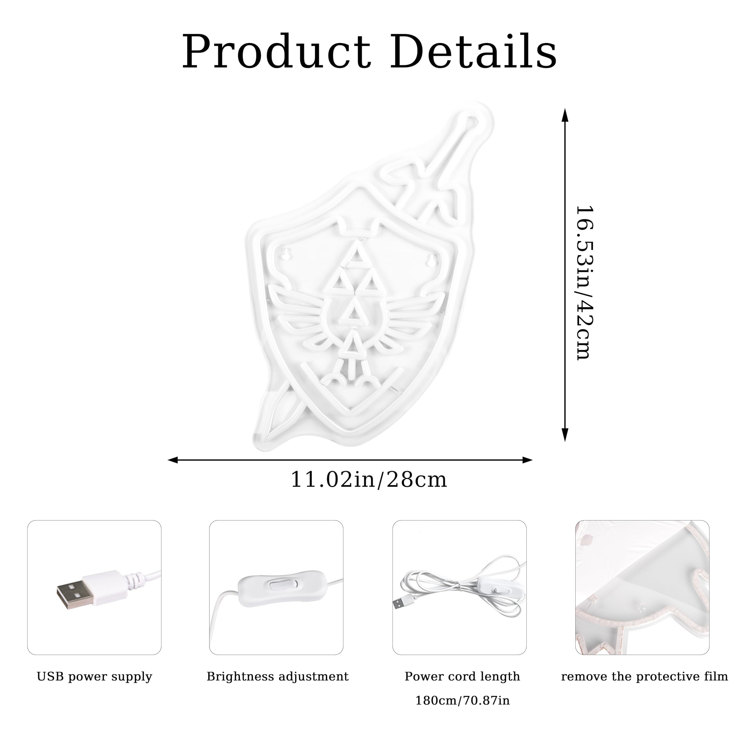 FTMGGDG Neon Sign, decorative replica cutting edge & Shield LED Wall Decor, USB Powered, 16.53 x 11.02 inches, Model FMXD031