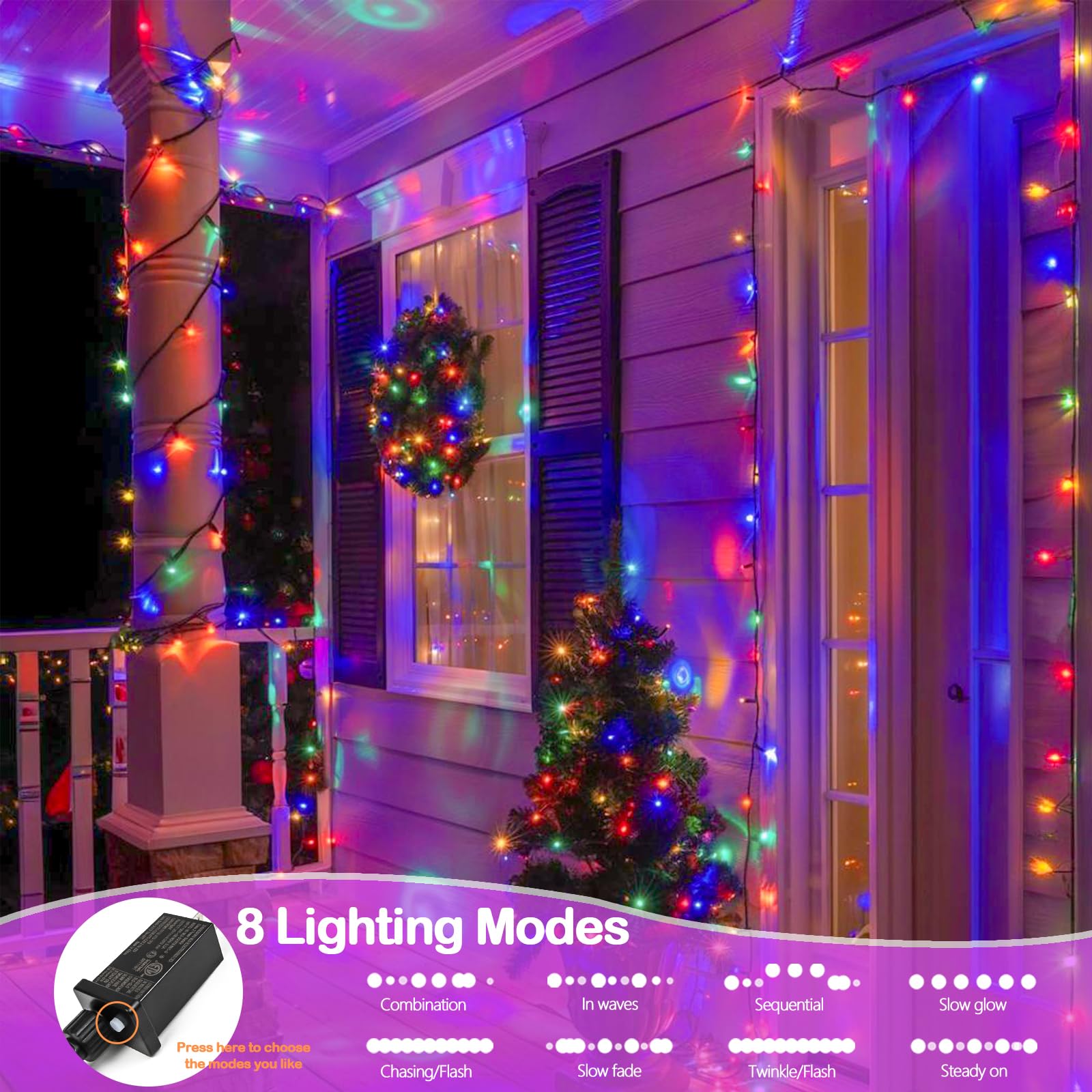 Upgraded 165Ft 500 Led Multicolor Christmas String Lights Indoor & Outdoor, Memory Function & Timer & 8 Modes, Green Wire Waterp