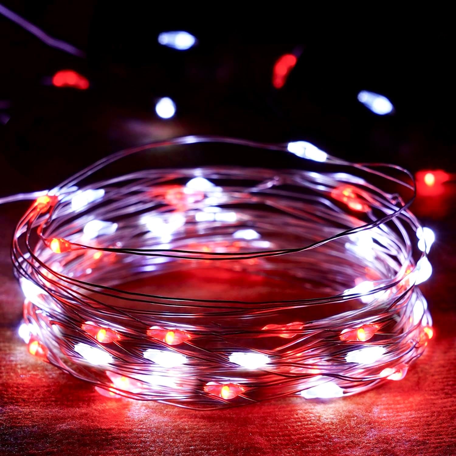 4-Pack Red and White Fairy Lights Battery Operated with Timer, Waterproof 16FT 50 LED String Lights Outdoor Indoor, Christmas Li