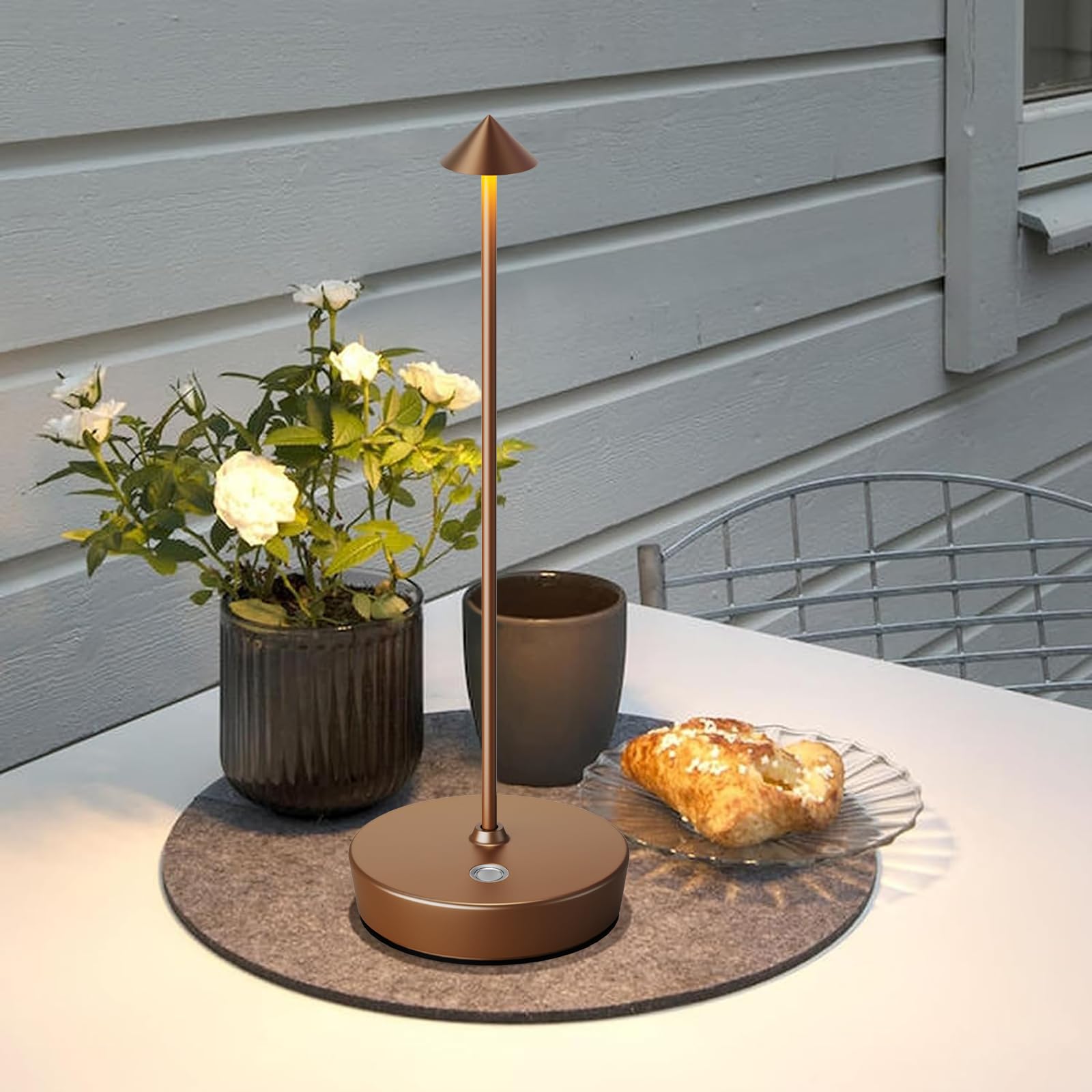Tpczqj Rechargeable Cordless Table Lamp - 6000mAh LED, Touch Control, 3 Color Dimming, Portable, Waterproof, Coffee