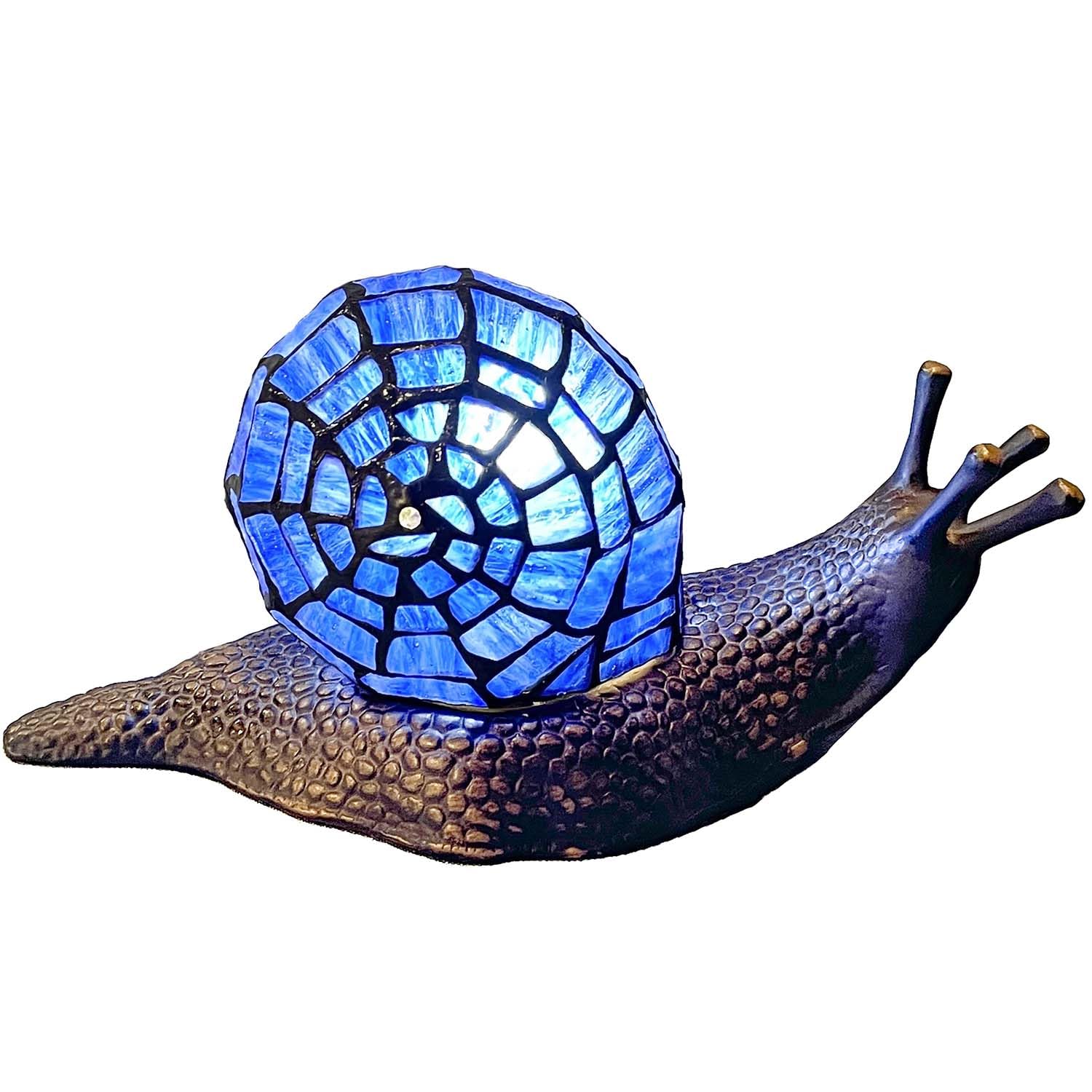 Bieye L10983 Land Snail Tiffany Style Stained Glass Accent Table Lamp For Home Decoration (Blue, 10'' D X 5'' W X 5'' H)