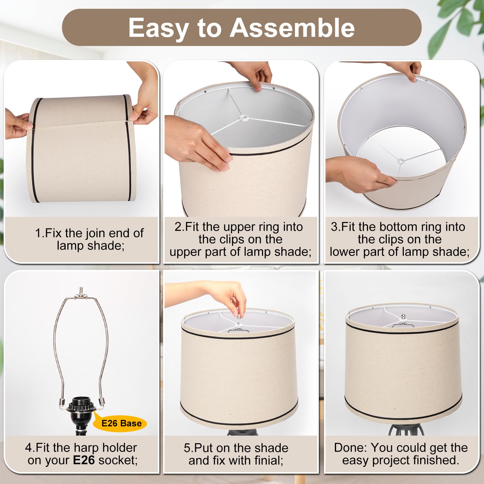 Seaside Village Drum Lampshades Set of 2, Beige Linen, 11.6in Top x 12.6in Bottom x 9.8in High, Spider Fitter, Model