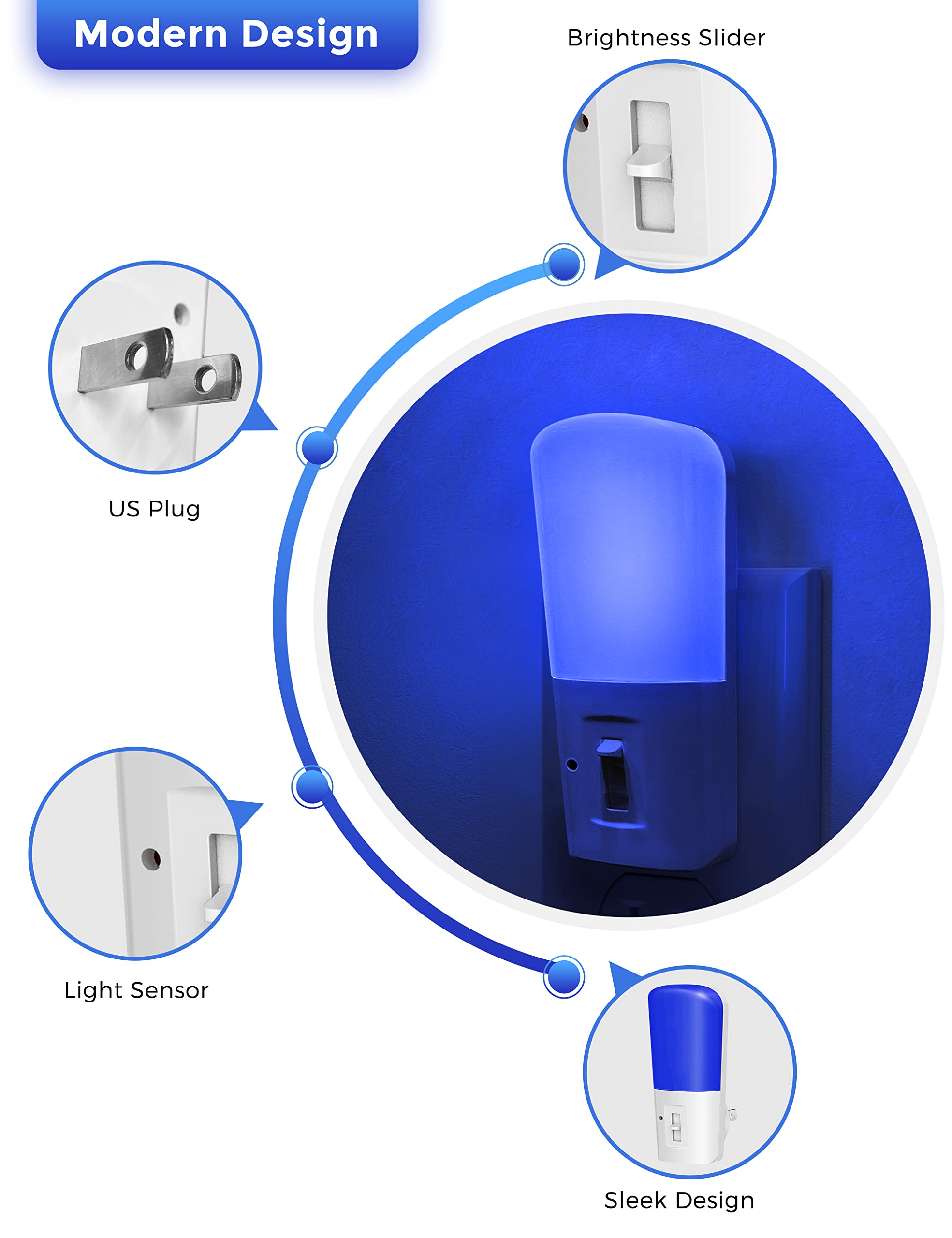 Lohas Blue Night Light Plug In, Dimmable Decorative Wall Blue Light Led Night Lights With Dusk To Dawn Sensor, Adjustable Bright
